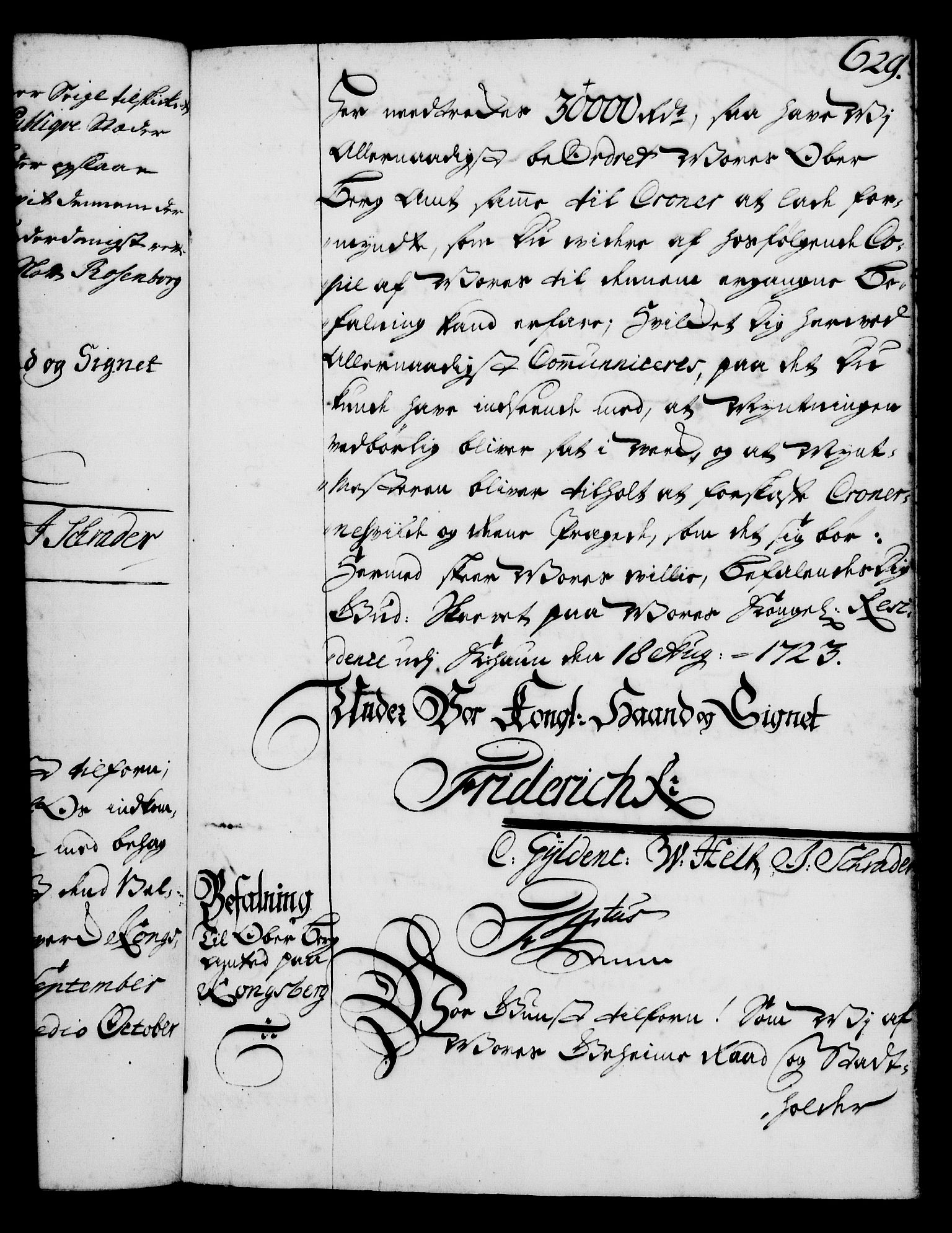 Rentekammeret, Kammerkanselliet, RA/EA-3111/G/Gg/Gga/L0001: Norsk ekspedisjonsprotokoll med register (merket RK 53.1), 1720-1723, p. 629