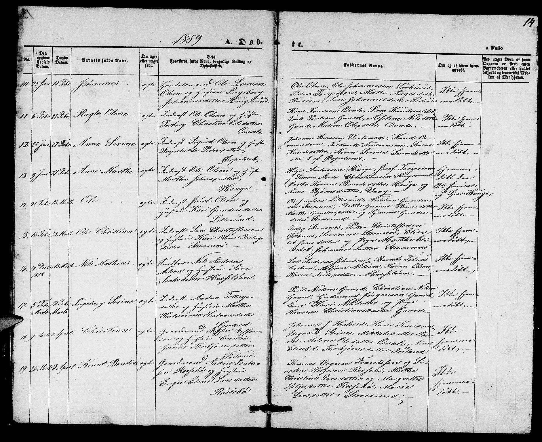 Torvastad sokneprestkontor, SAST/A -101857/H/Ha/Hab/L0006: Parish register (copy) no. B 6, 1858-1867, p. 14