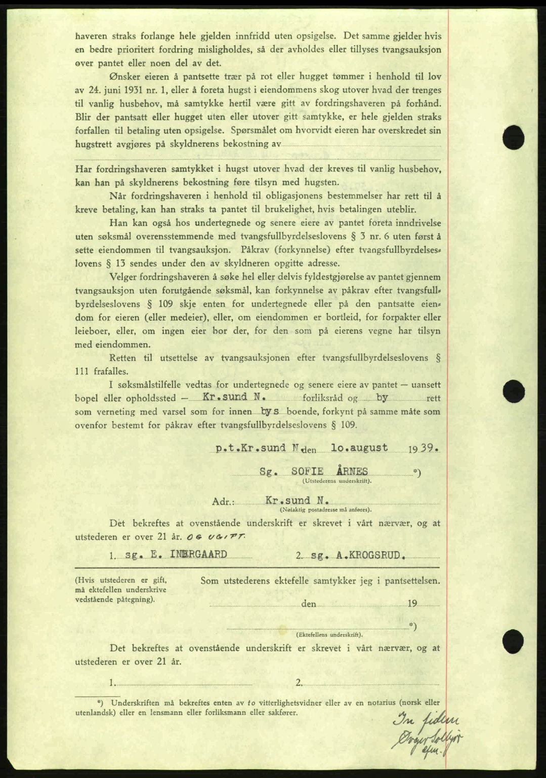 Kristiansund byfogd, SAT/A-4587/A/27: Mortgage book no. 33, 1939-1941, Diary no: : 1030/1939