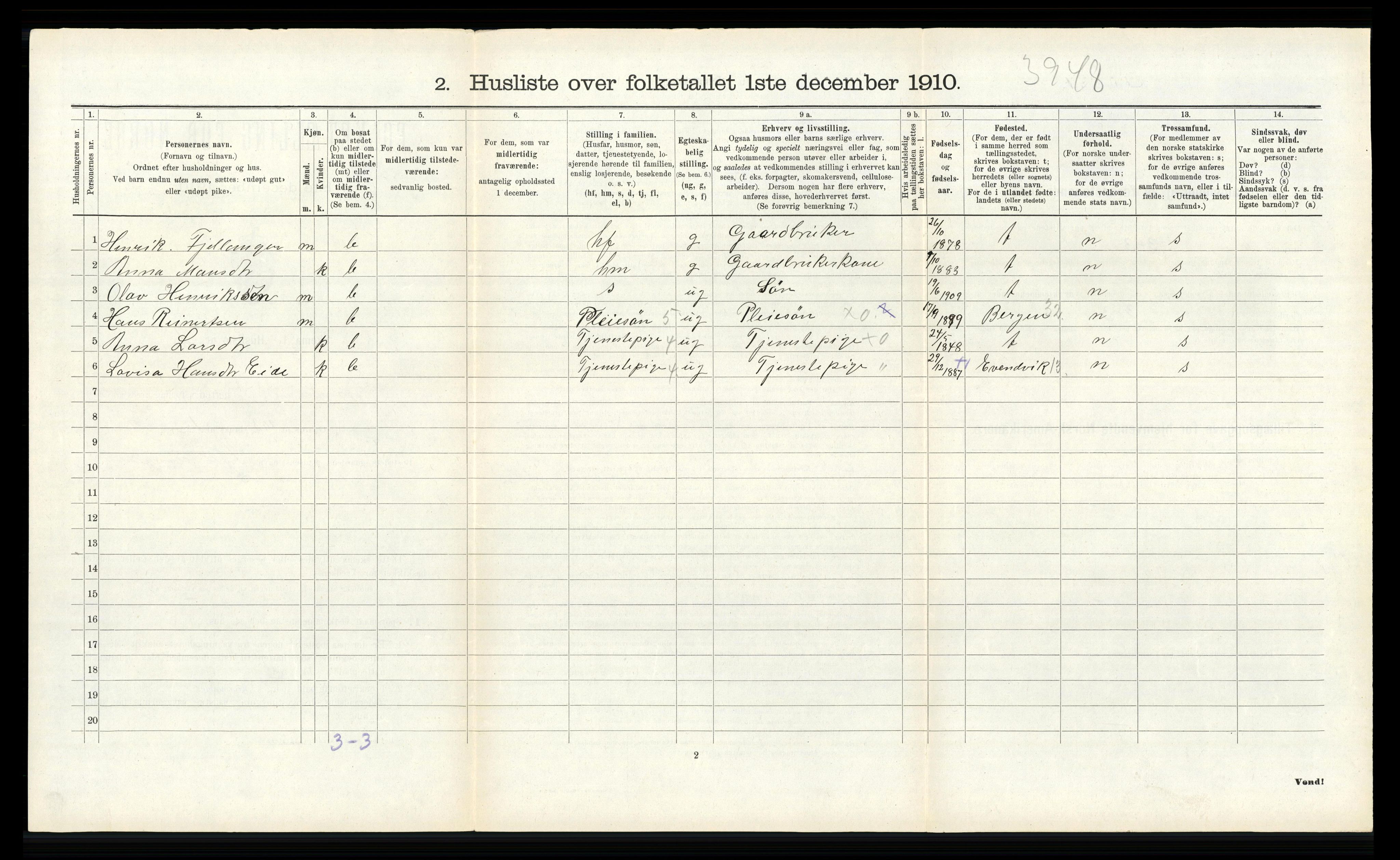 RA, 1910 census for Lindås, 1910, p. 295