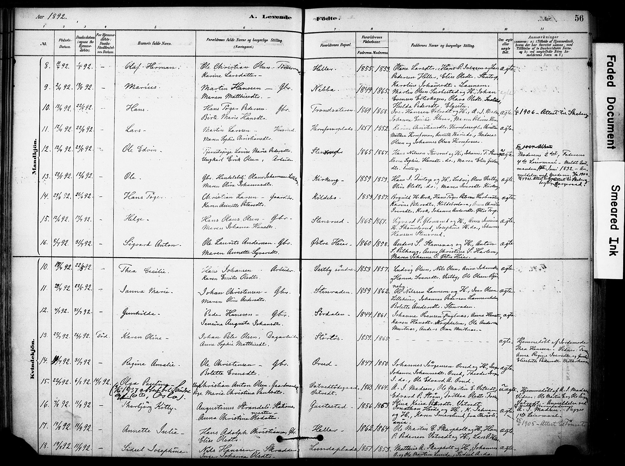 Rakkestad prestekontor Kirkebøker, AV/SAO-A-2008/F/Fb/L0001: Parish register (official) no. II 1, 1878-1899, p. 56
