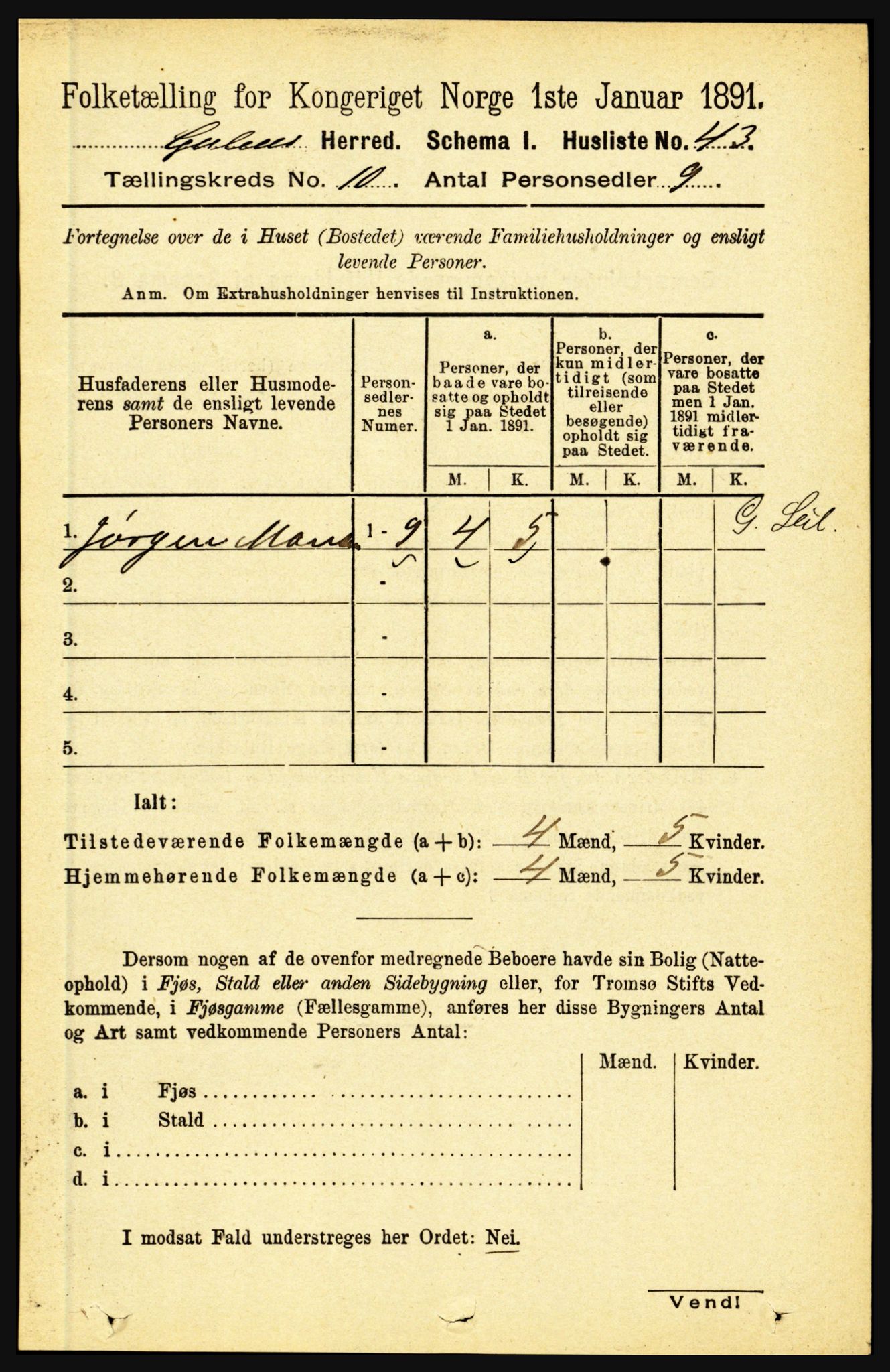 RA, 1891 census for 1411 Gulen, 1891, p. 3300