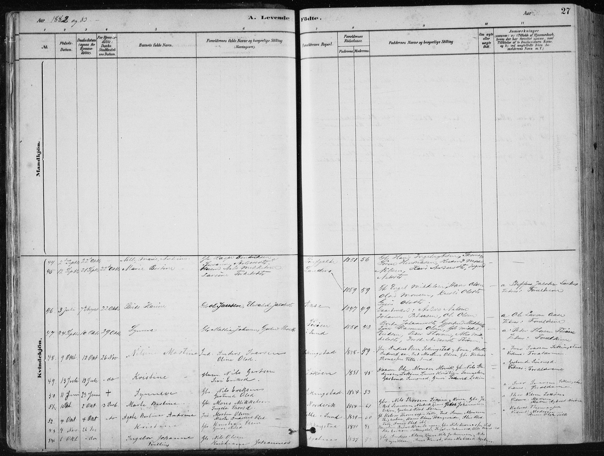 Fjell sokneprestembete, SAB/A-75301/H/Haa: Parish register (official) no. A  8, 1878-1898, p. 27