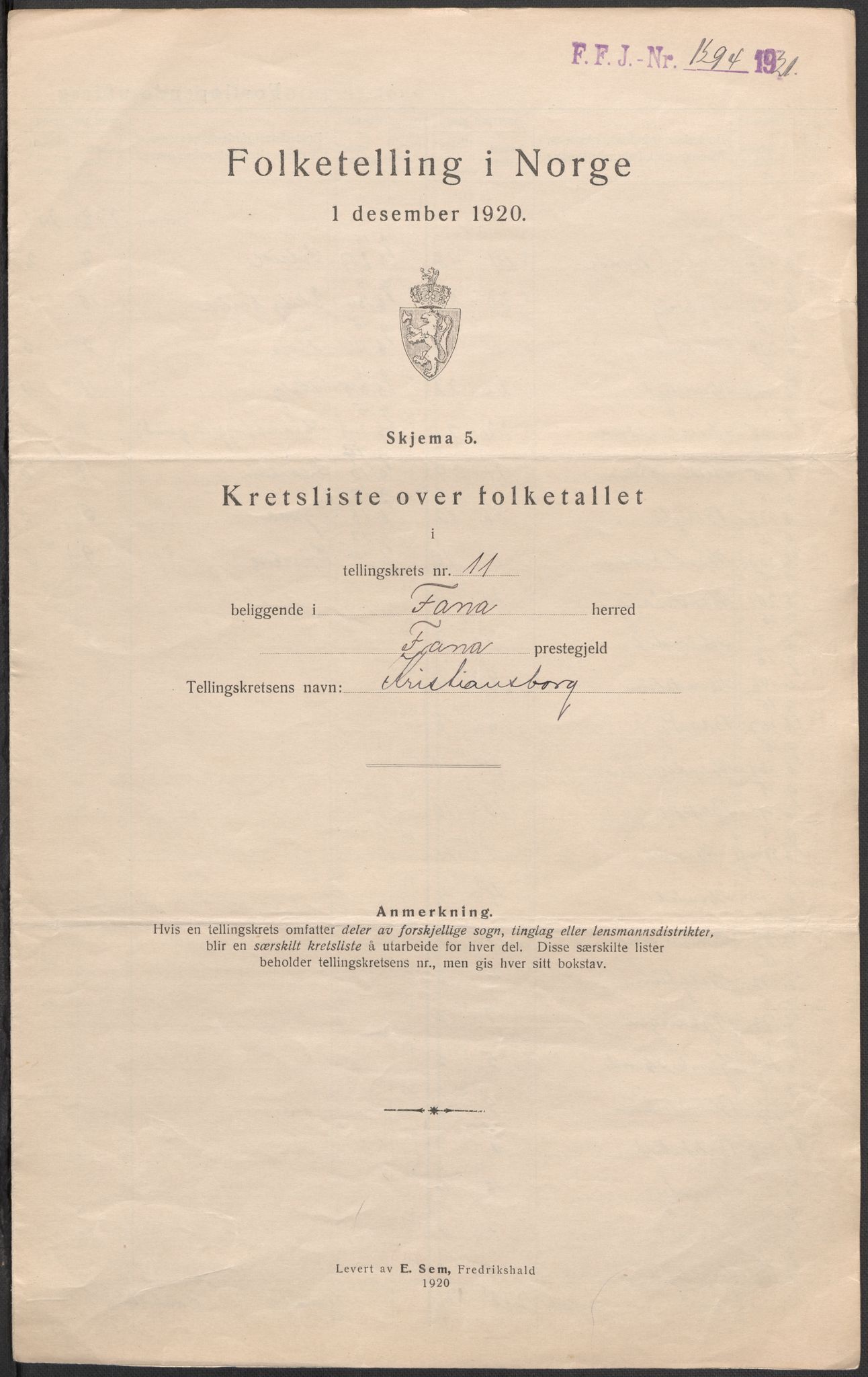 SAB, 1920 census for Fana, 1920, p. 50