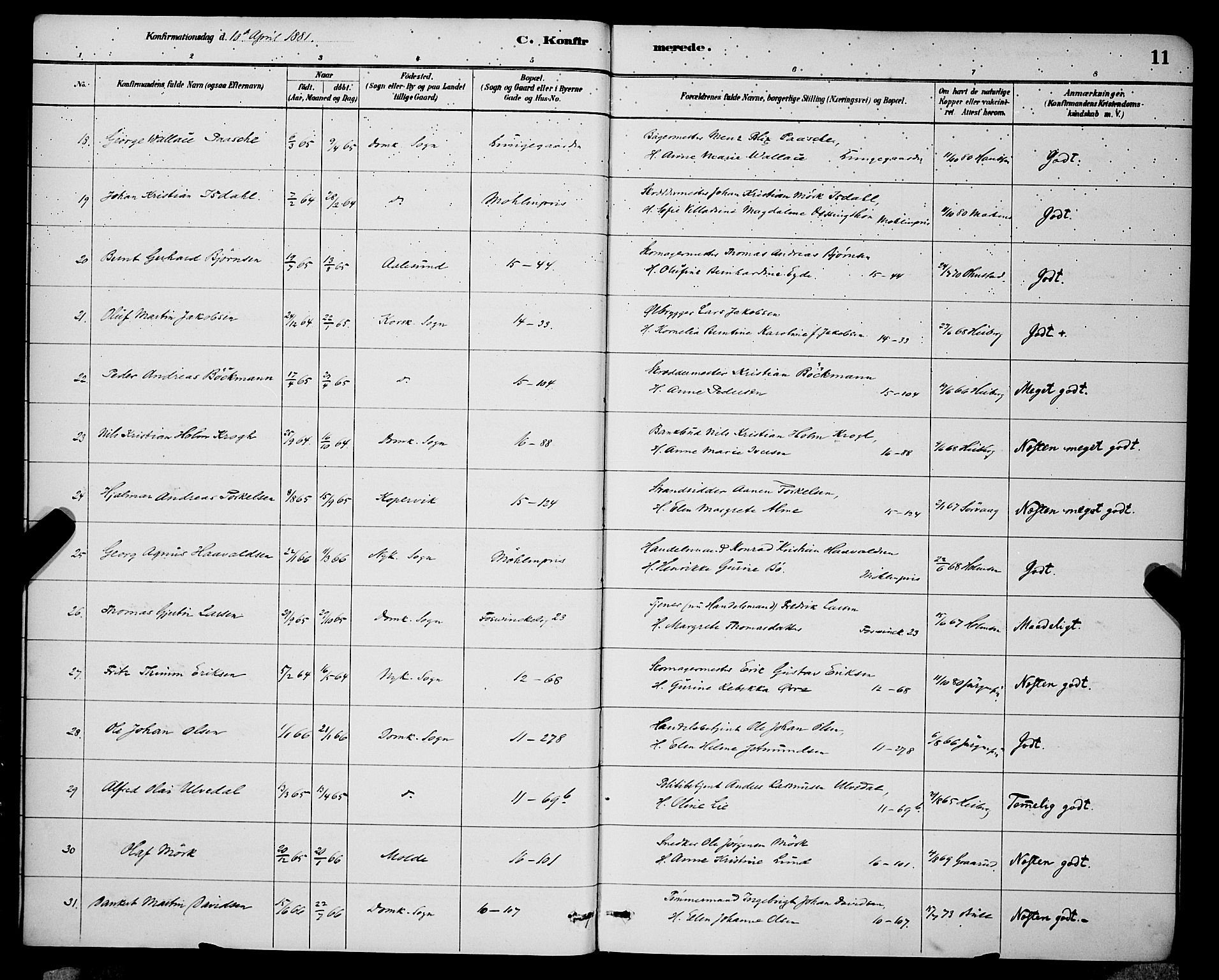 Domkirken sokneprestembete, AV/SAB-A-74801/H/Hab/L0024: Parish register (copy) no. C 4, 1880-1899, p. 11