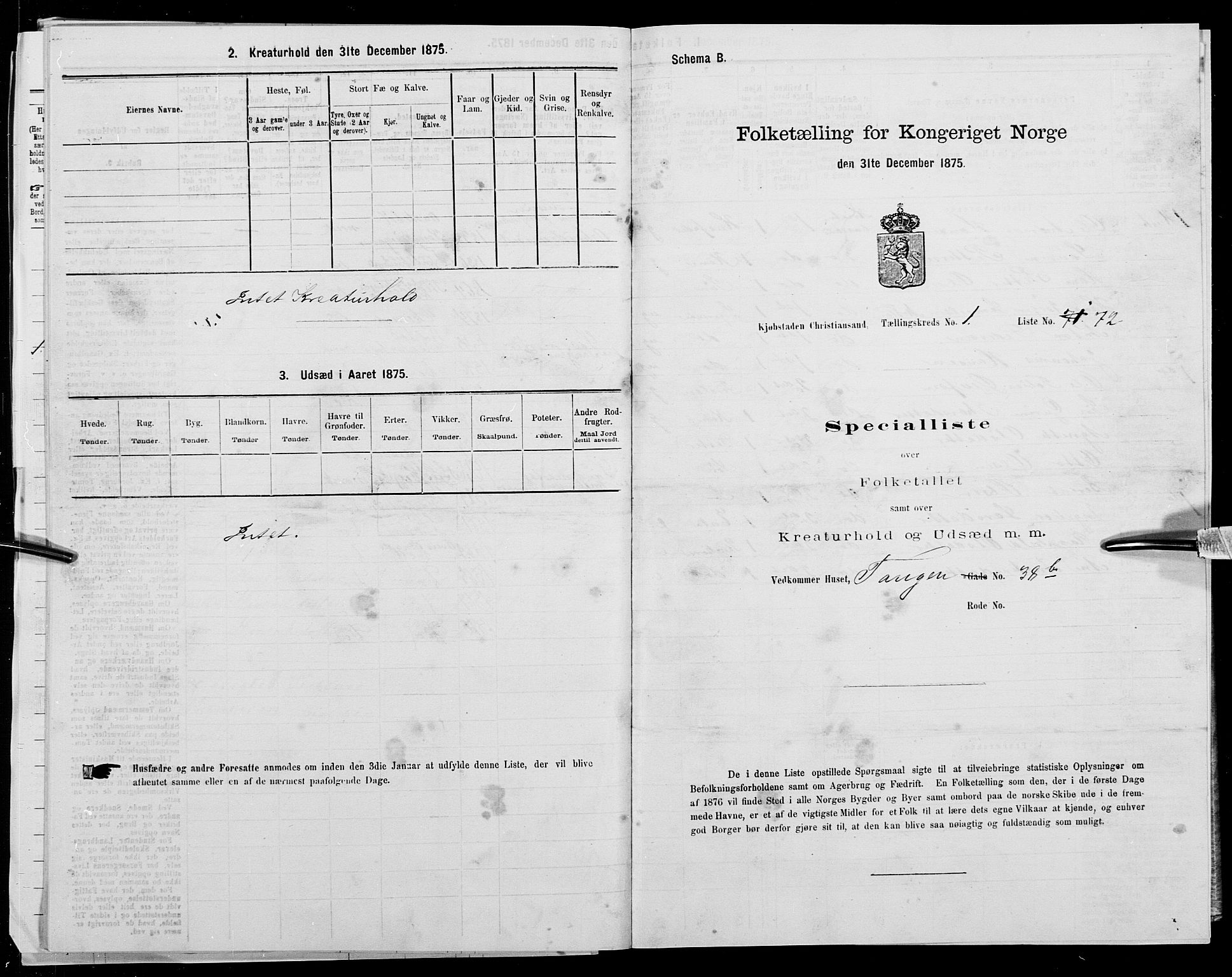 SAK, 1875 census for 1001P Kristiansand, 1875, p. 175