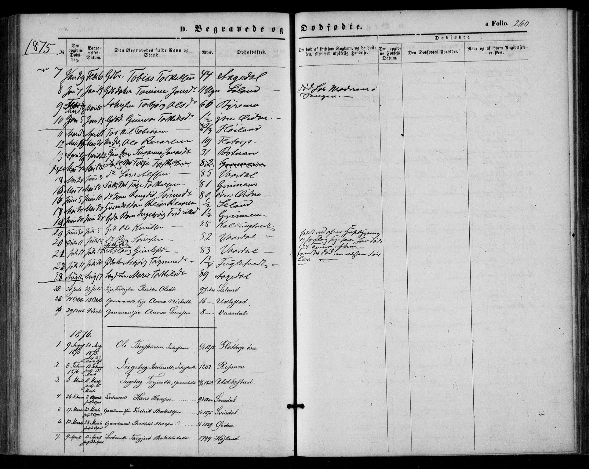 Bjelland sokneprestkontor, SAK/1111-0005/F/Fa/Fac/L0002: Parish register (official) no. A 2, 1866-1887, p. 260
