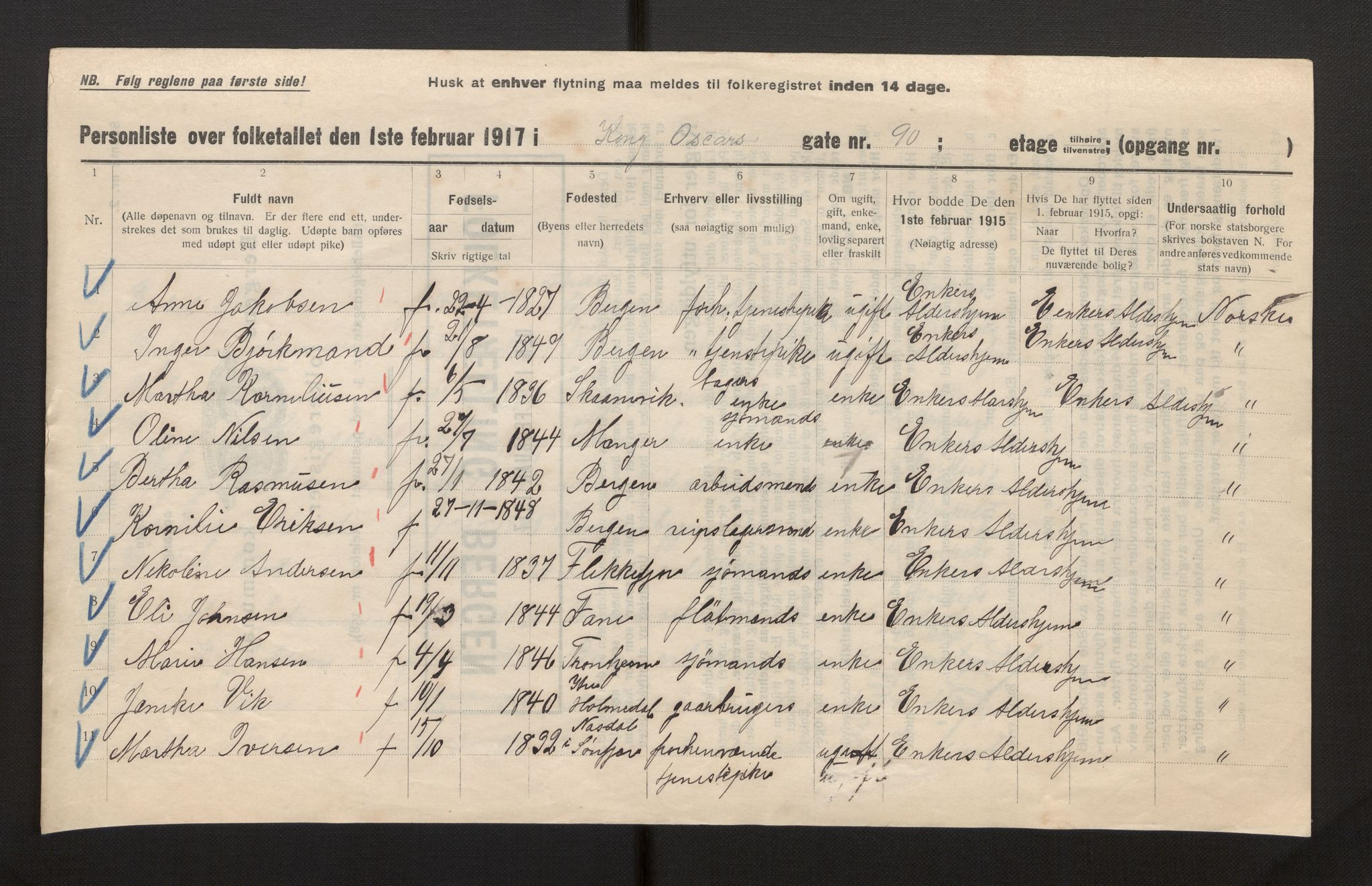 SAB, Municipal Census 1917 for Bergen, 1917, p. 19402