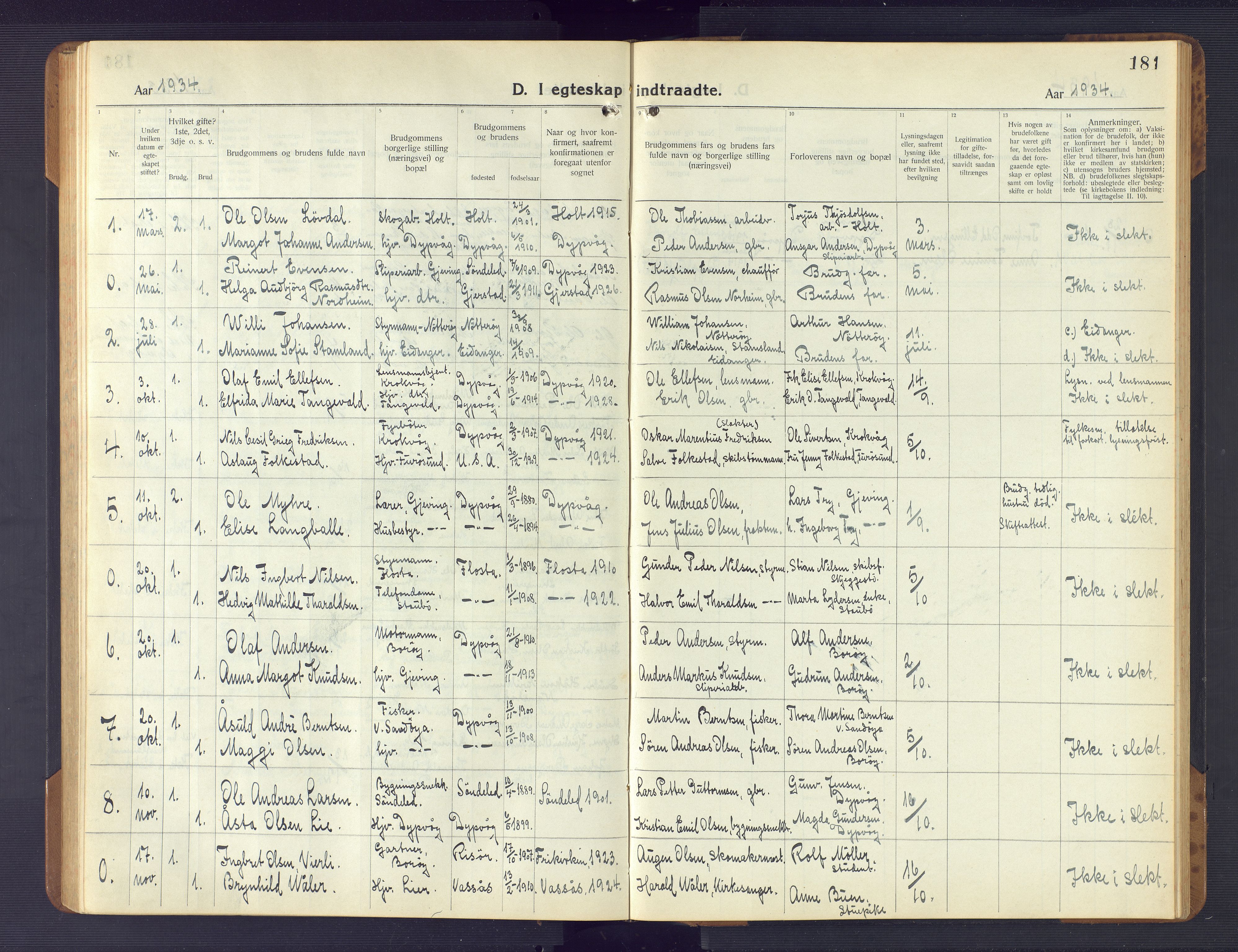 Dypvåg sokneprestkontor, SAK/1111-0007/F/Fb/Fba/L0015: Parish register (copy) no. B 15, 1922-1949, p. 181