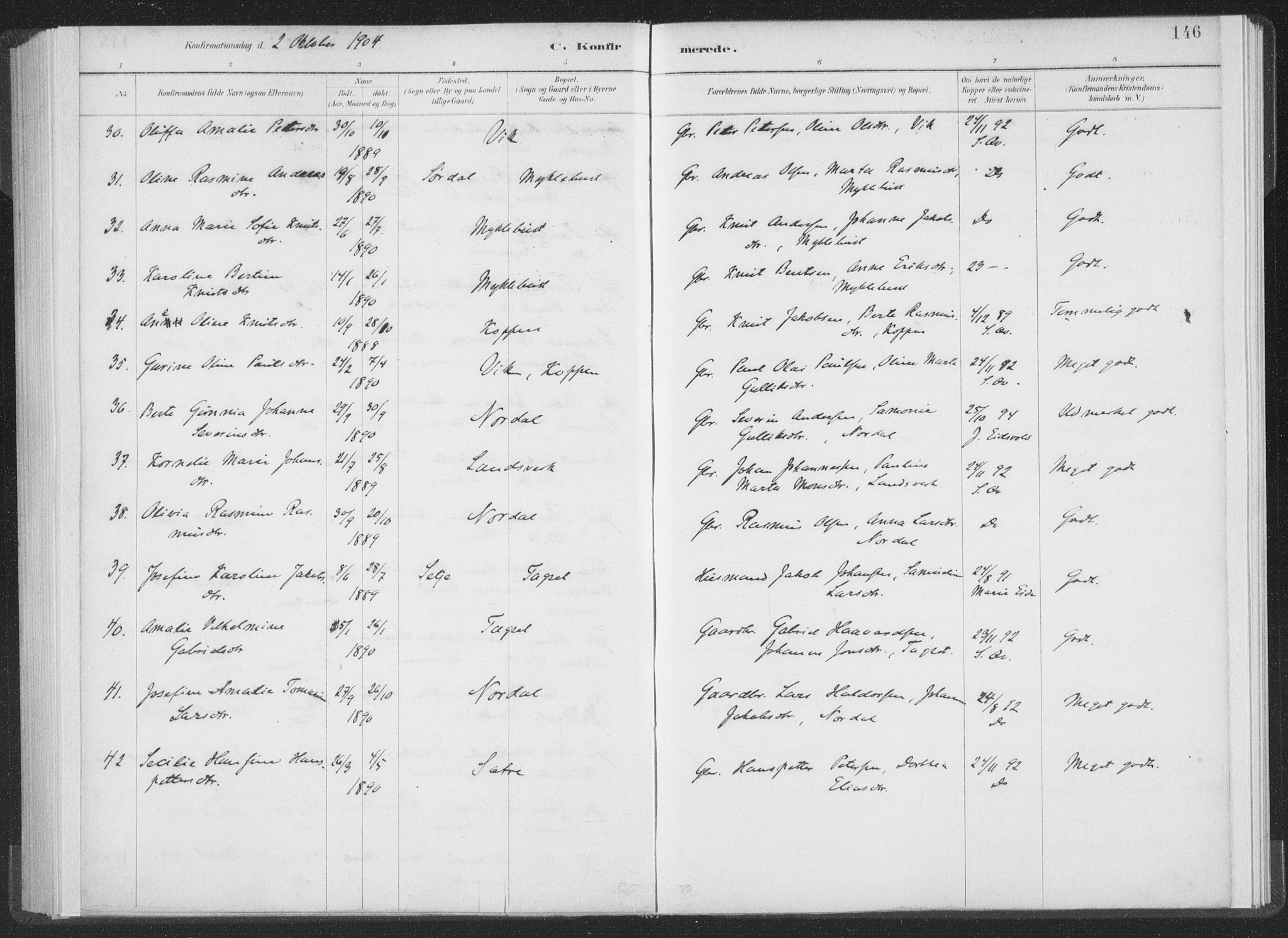 Ministerialprotokoller, klokkerbøker og fødselsregistre - Møre og Romsdal, AV/SAT-A-1454/502/L0025: Parish register (official) no. 502A03, 1885-1909, p. 146