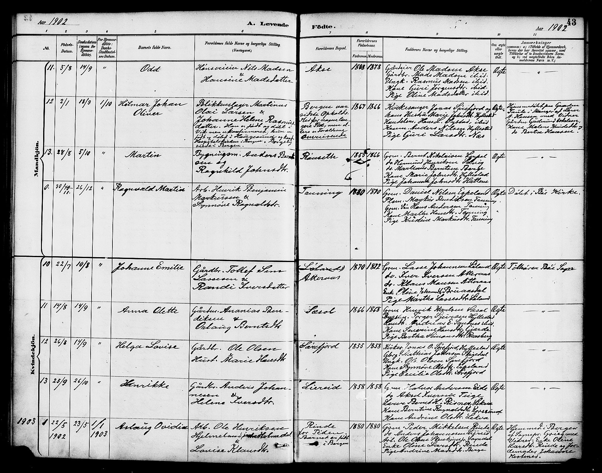 Hyllestad sokneprestembete, SAB/A-80401: Parish register (official) no. B 1, 1886-1904, p. 43