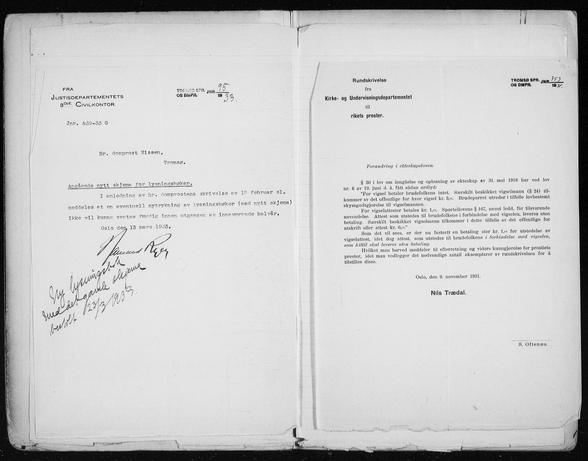 Tromsø sokneprestkontor/stiftsprosti/domprosti, AV/SATØ-S-1343/H/Hc/L0101: Banns register no. 101, 1933-1943