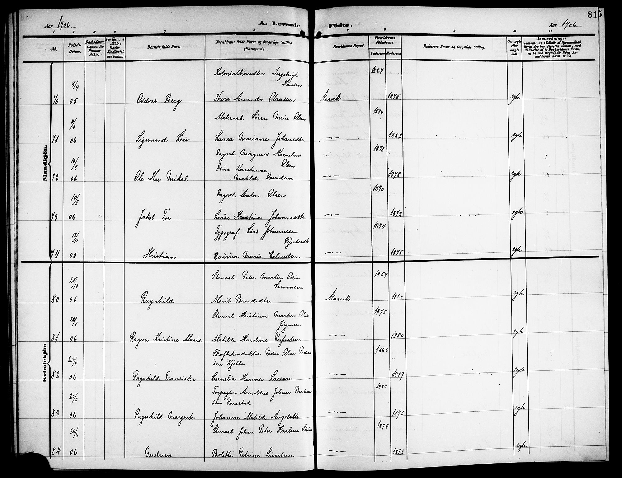 Ministerialprotokoller, klokkerbøker og fødselsregistre - Nordland, AV/SAT-A-1459/871/L1012: Parish register (copy) no. 871C01, 1902-1909, p. 81