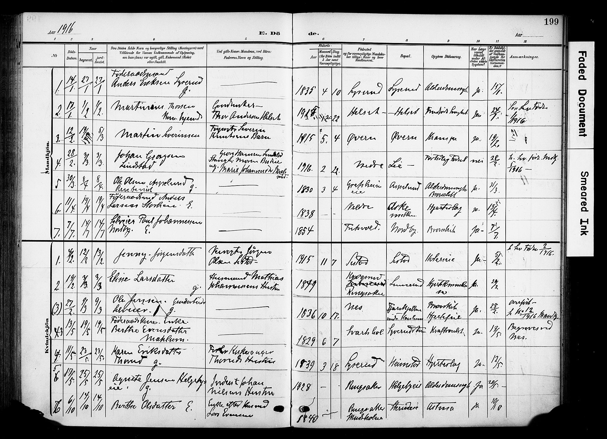Nes prestekontor, Hedmark, AV/SAH-PREST-020/K/Ka/L0013: Parish register (official) no. 13, 1906-1924, p. 199
