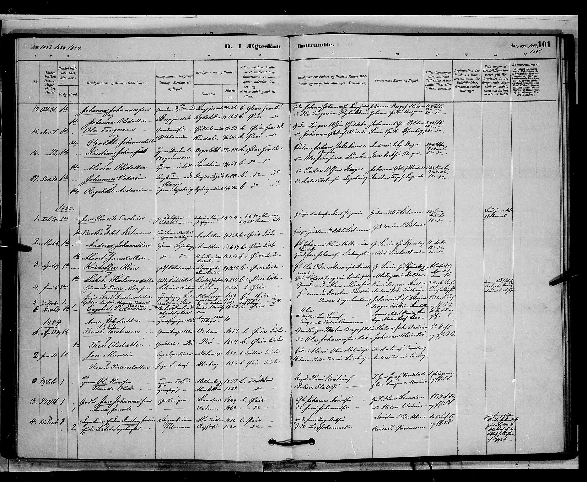 Øyer prestekontor, AV/SAH-PREST-084/H/Ha/Hab/L0002: Parish register (copy) no. 2, 1878-1896, p. 101