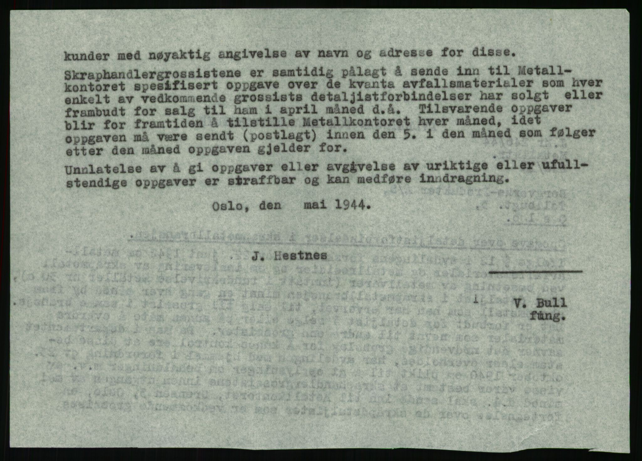 Direktoratet for industriforsyning, Sekretariatet, AV/RA-S-4153/D/Df/L0054: 9. Metallkontoret, 1940-1945, p. 1826