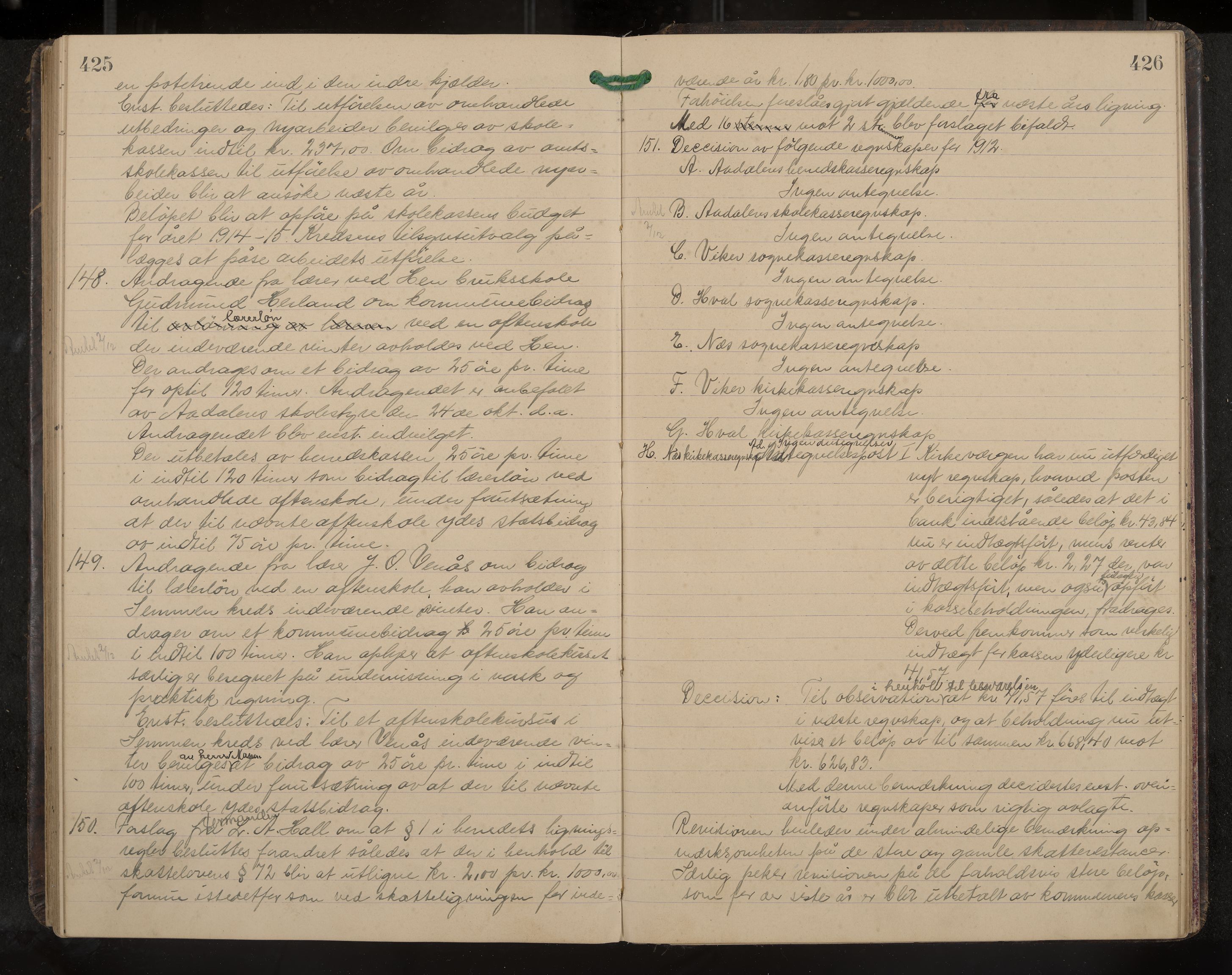 Ådal formannskap og sentraladministrasjon, IKAK/0614021/A/Aa/L0003: Møtebok, 1907-1914, p. 425-426