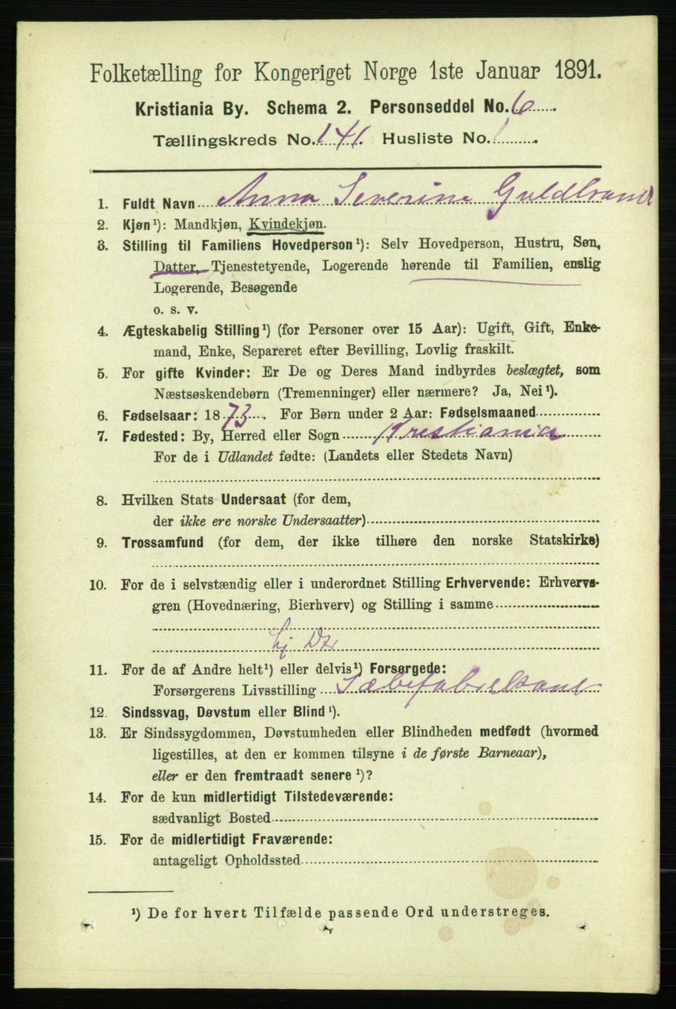 RA, 1891 census for 0301 Kristiania, 1891, p. 77973