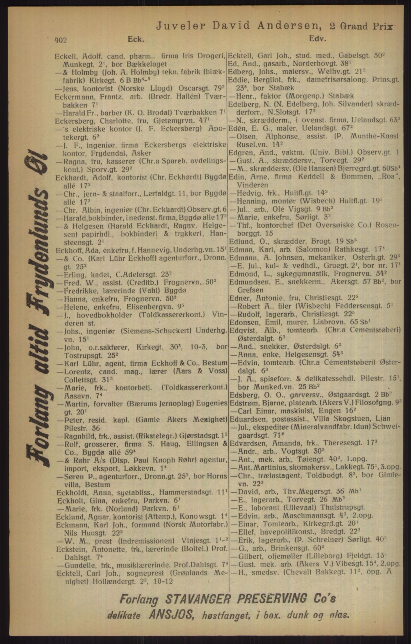 Kristiania/Oslo adressebok, PUBL/-, 1915, p. 402