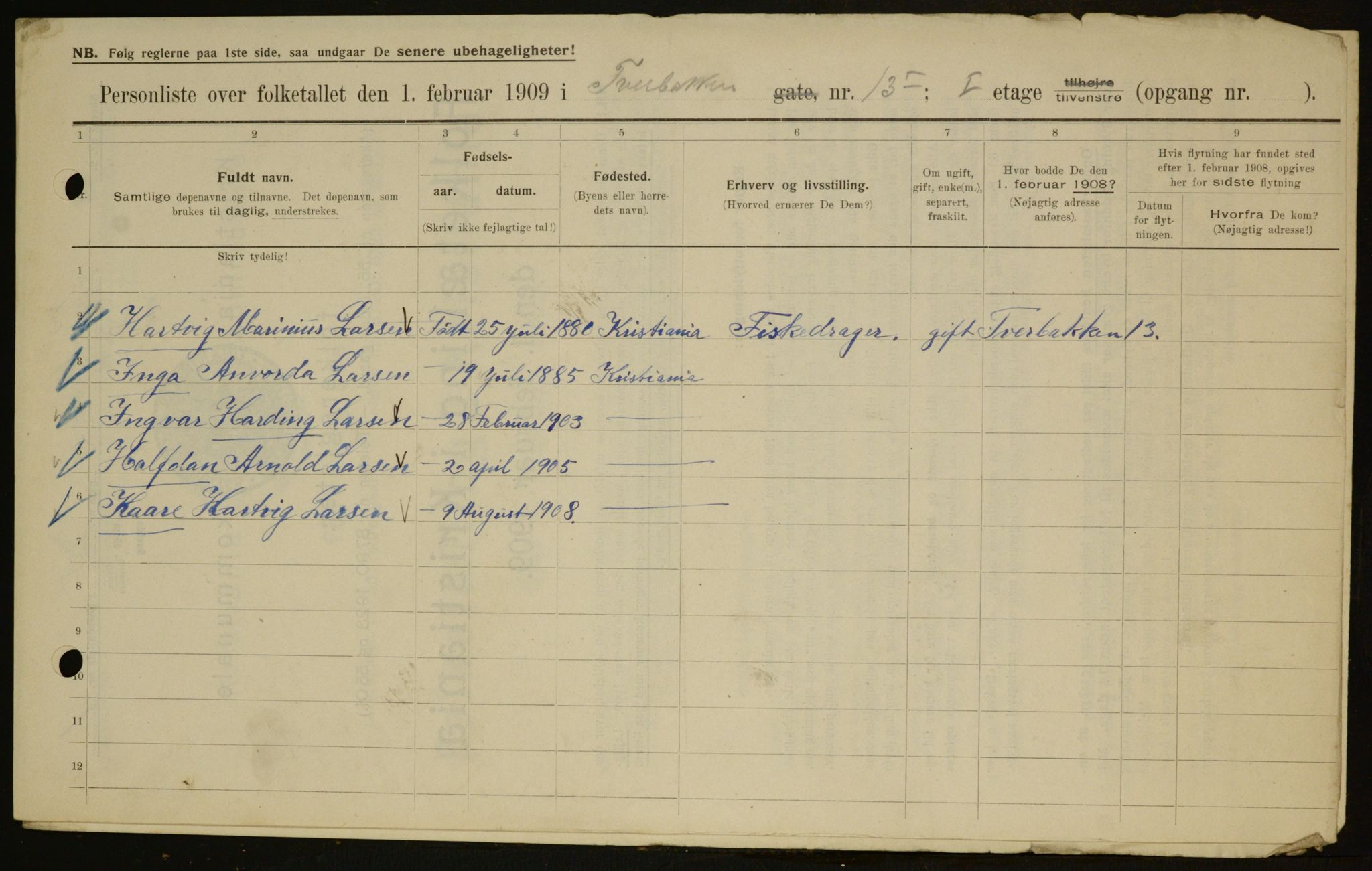 OBA, Municipal Census 1909 for Kristiania, 1909, p. 106503