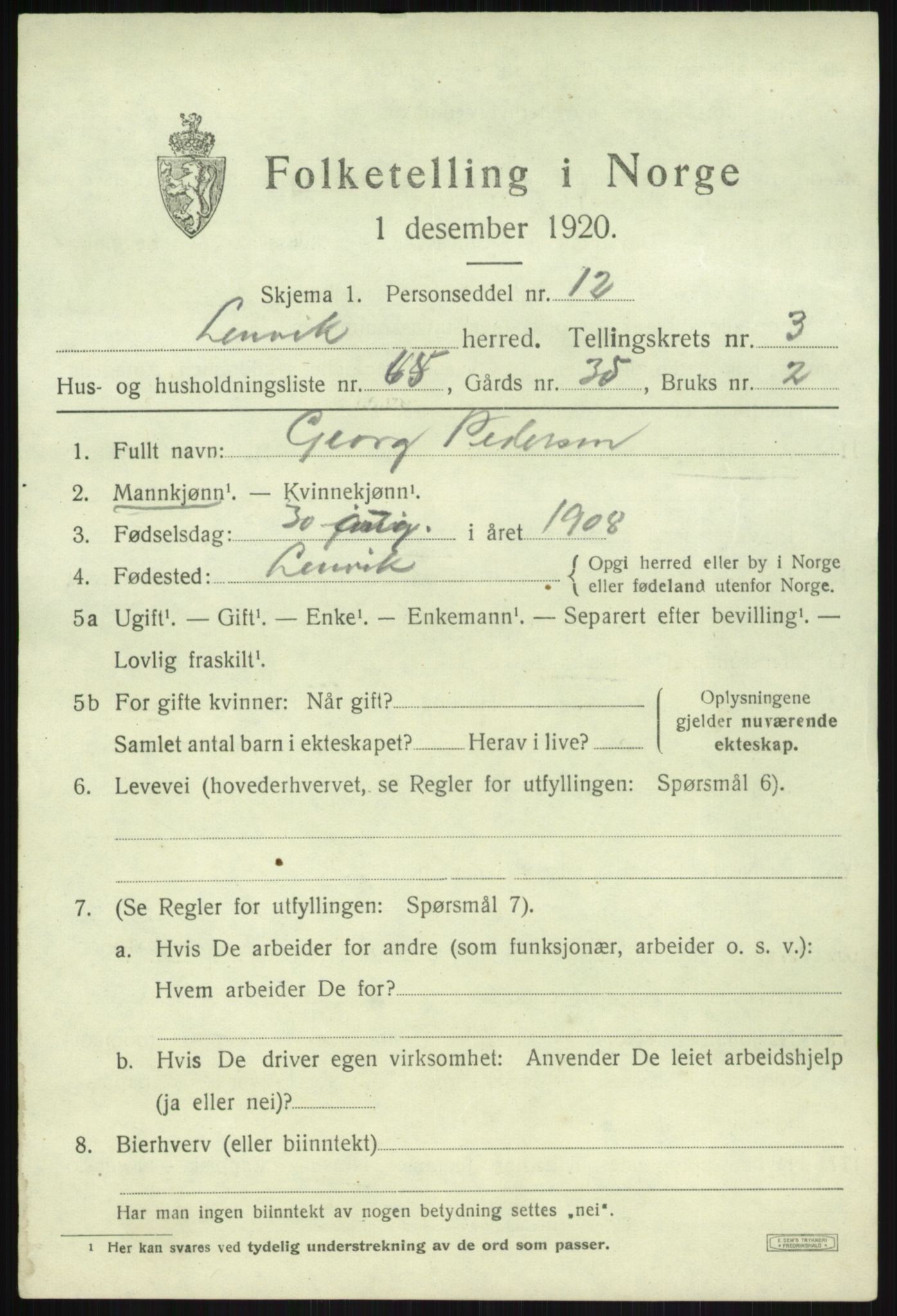 SATØ, 1920 census for Lenvik, 1920, p. 5642