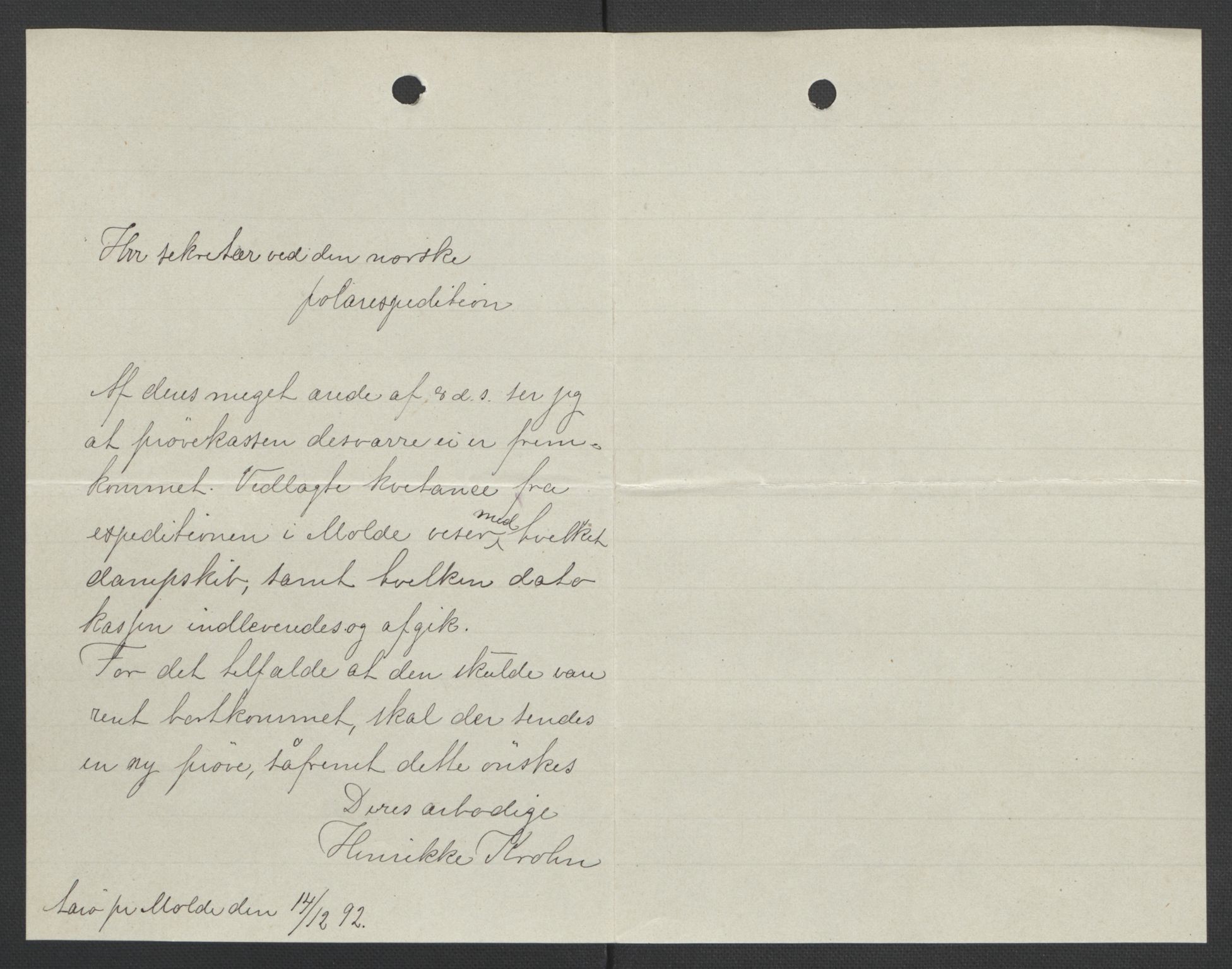 Arbeidskomitéen for Fridtjof Nansens polarekspedisjon, RA/PA-0061/D/L0004: Innk. brev og telegrammer vedr. proviant og utrustning, 1892-1893, p. 351