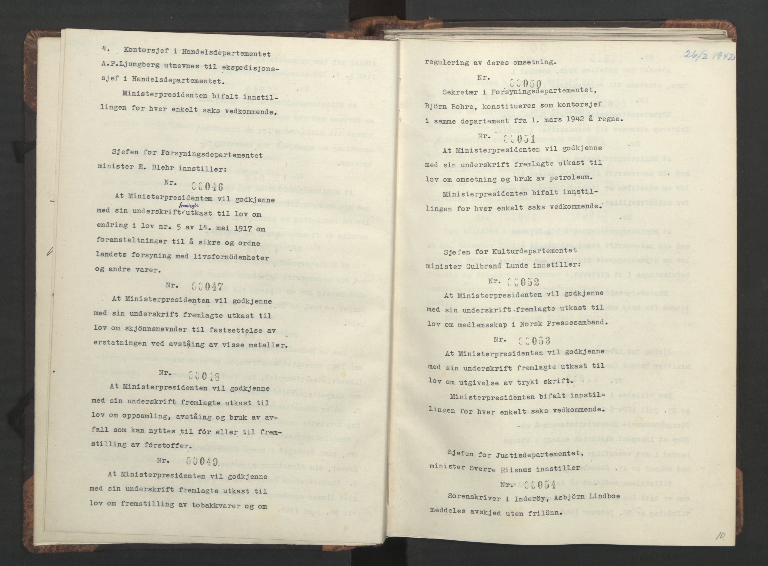 NS-administrasjonen 1940-1945 (Statsrådsekretariatet, de kommisariske statsråder mm), AV/RA-S-4279/D/Da/L0001: Beslutninger og tillegg (1-952 og 1-32), 1942, p. 13