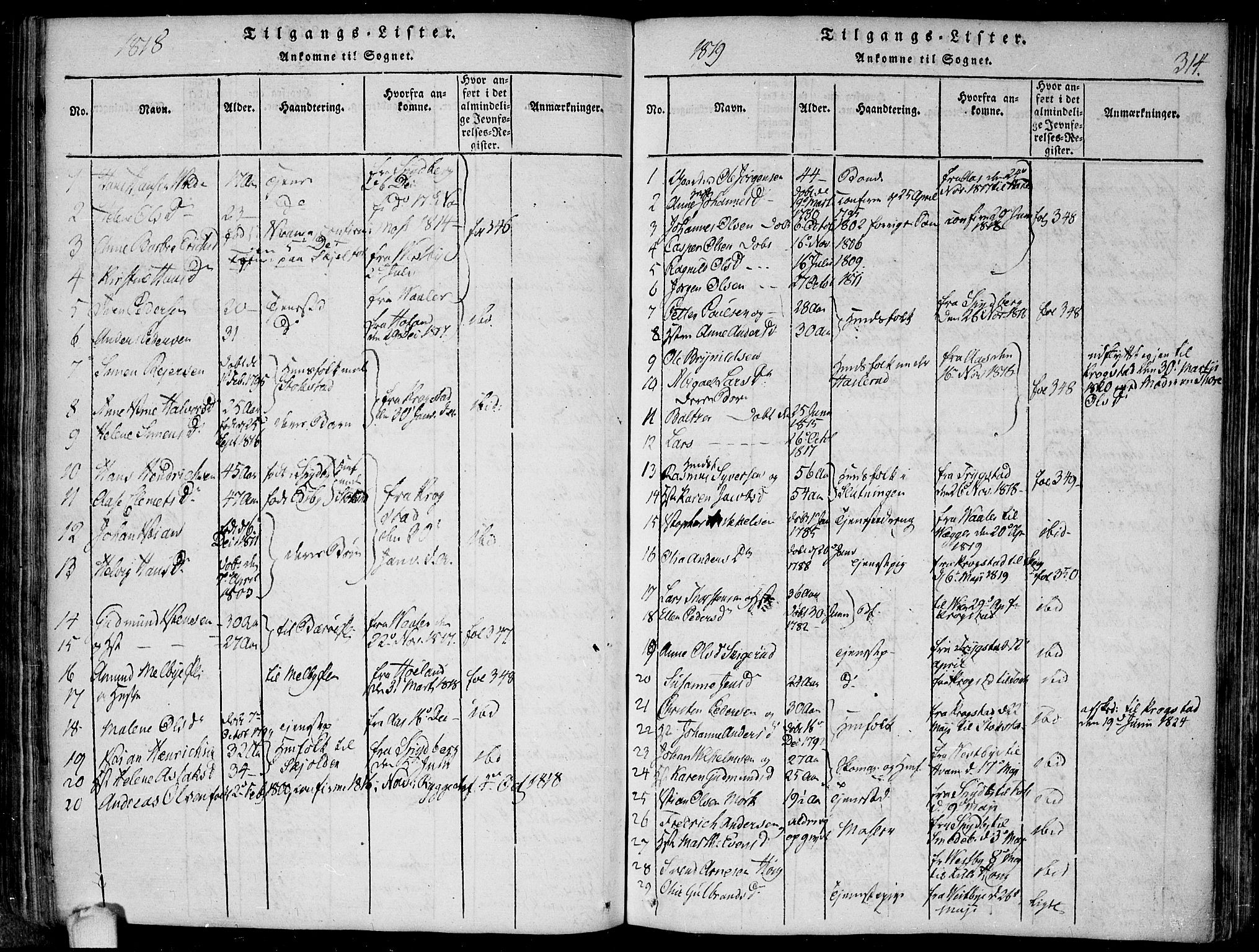 Hobøl prestekontor Kirkebøker, AV/SAO-A-2002/F/Fa/L0002: Parish register (official) no. I 2, 1814-1841, p. 314