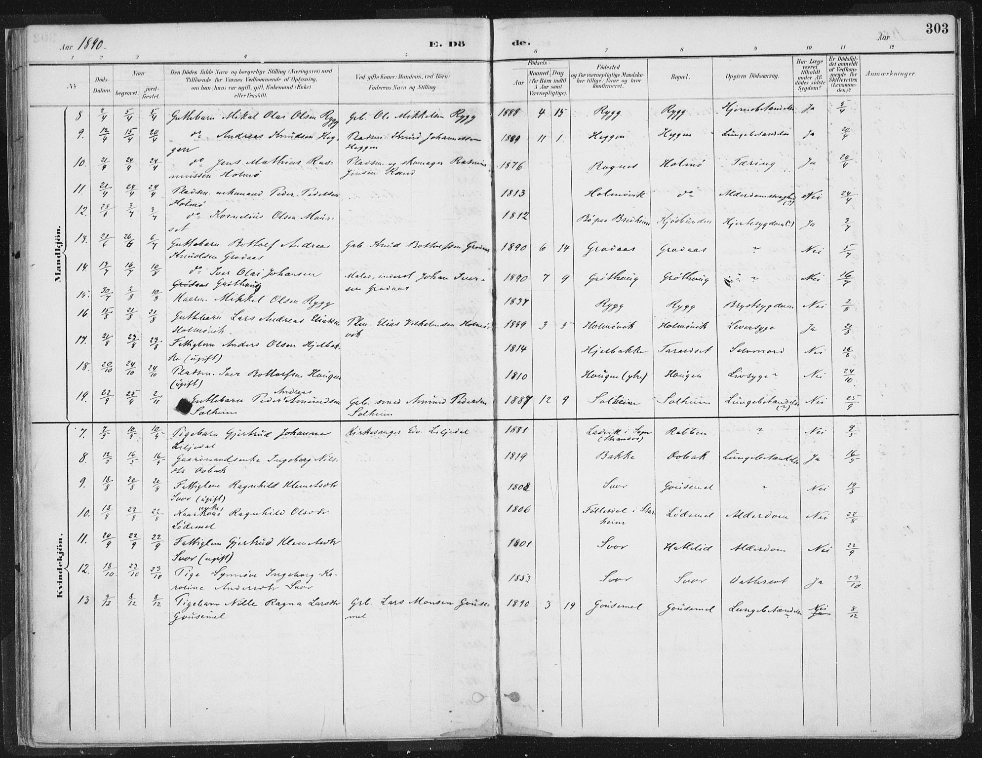 Hornindal sokneprestembete, AV/SAB-A-82401/H/Haa/Haaa/L0003/0002: Parish register (official) no. A 3B, 1885-1917, p. 303