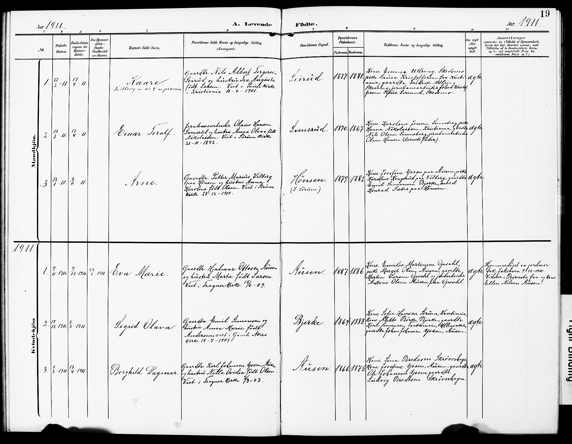 Sørum prestekontor Kirkebøker, AV/SAO-A-10303/G/Gb/L0001: Parish register (copy) no. II 1, 1907-1929, p. 19