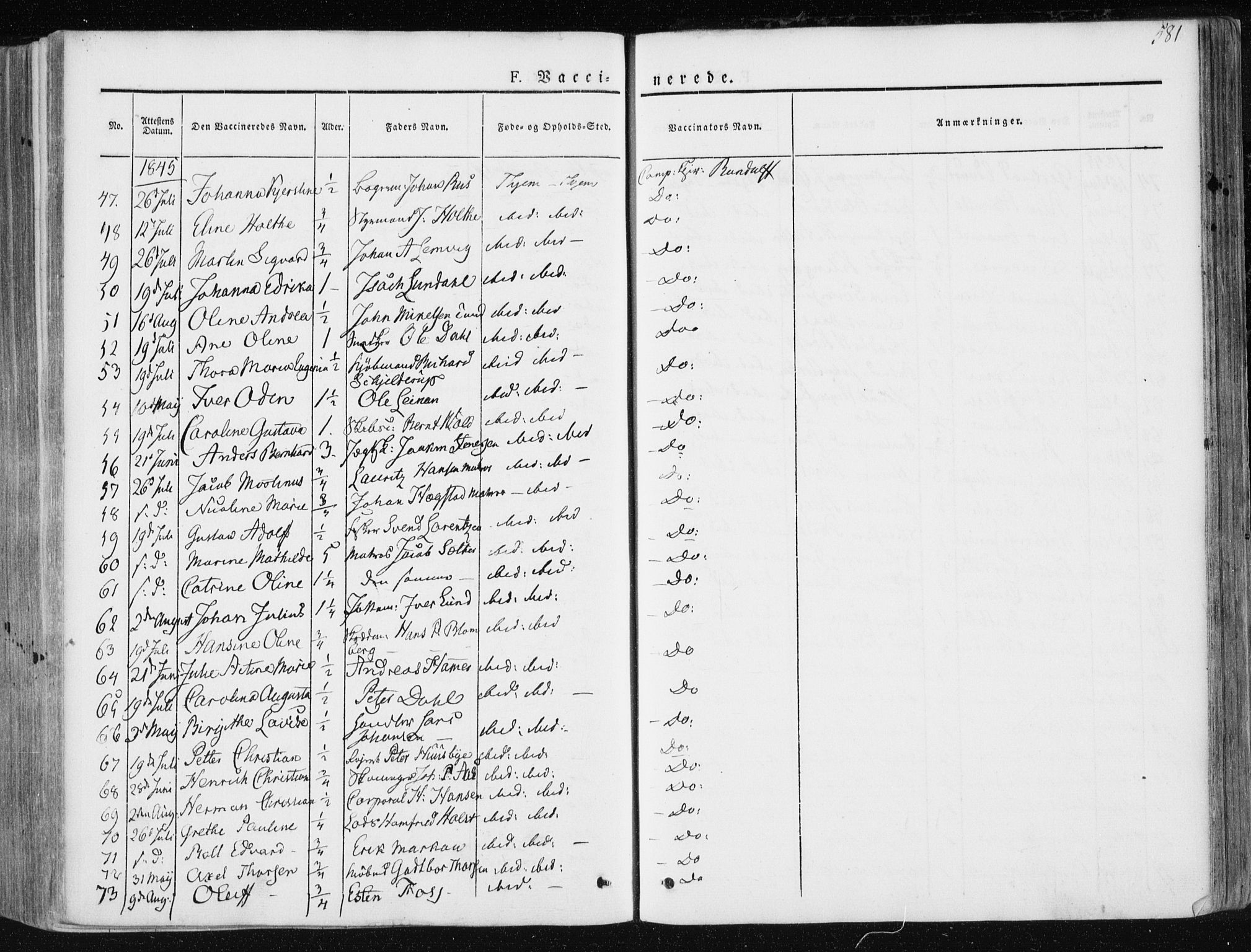 Ministerialprotokoller, klokkerbøker og fødselsregistre - Sør-Trøndelag, SAT/A-1456/601/L0049: Parish register (official) no. 601A17, 1839-1847, p. 581