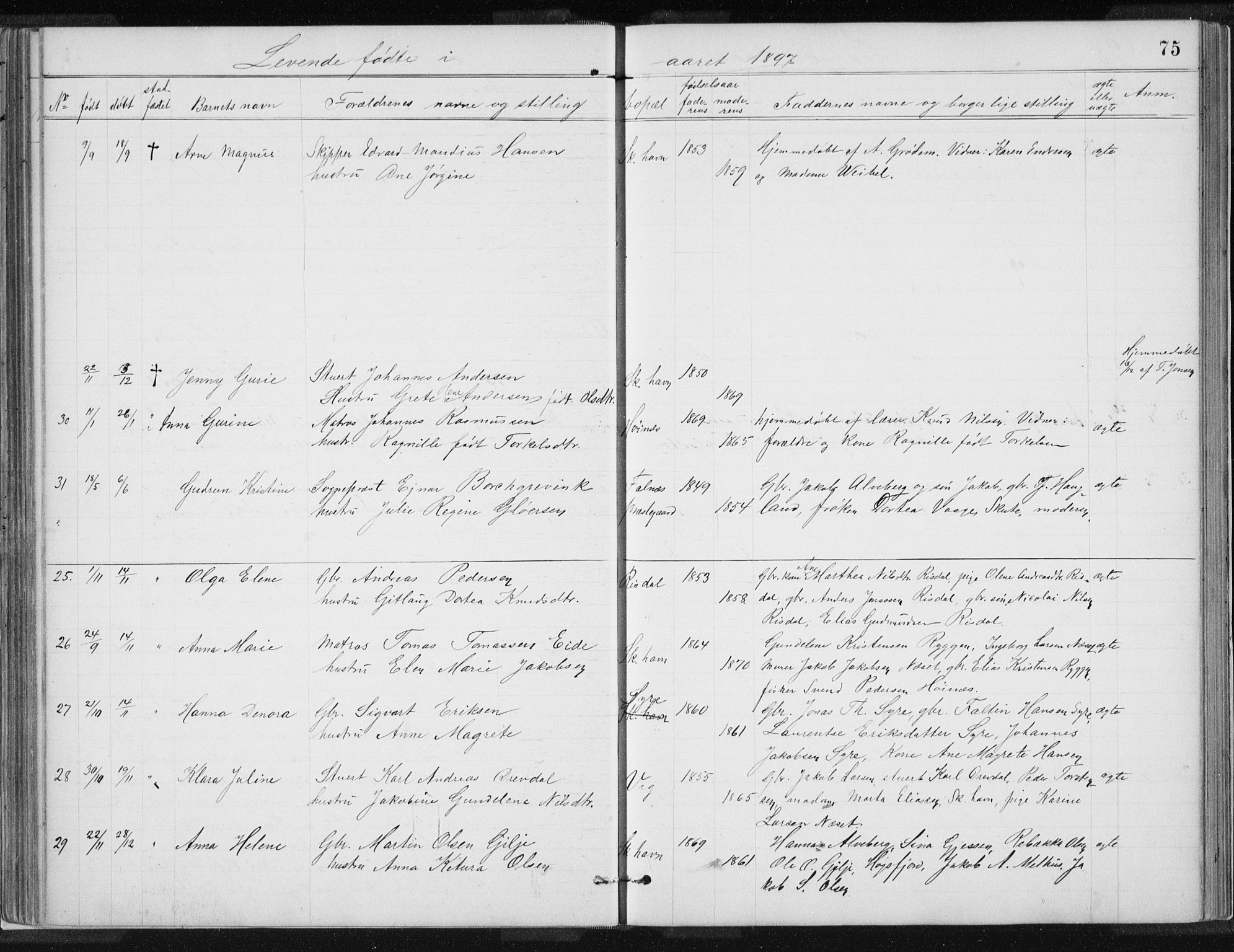 Skudenes sokneprestkontor, SAST/A -101849/H/Ha/Hab/L0007: Parish register (copy) no. B 7, 1885-1899, p. 75