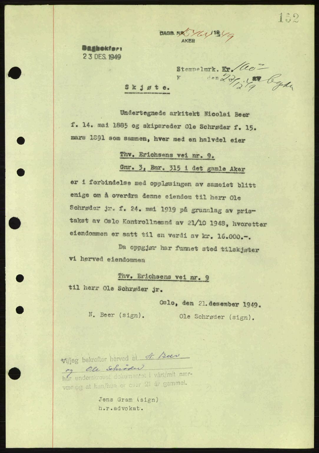 Oslo byskriverembete, AV/SAO-A-10227/G/Gb/Gbd/Gbda/L0017: Mortgage book no. A215, 1949-1950, Diary no: : 15464/1949
