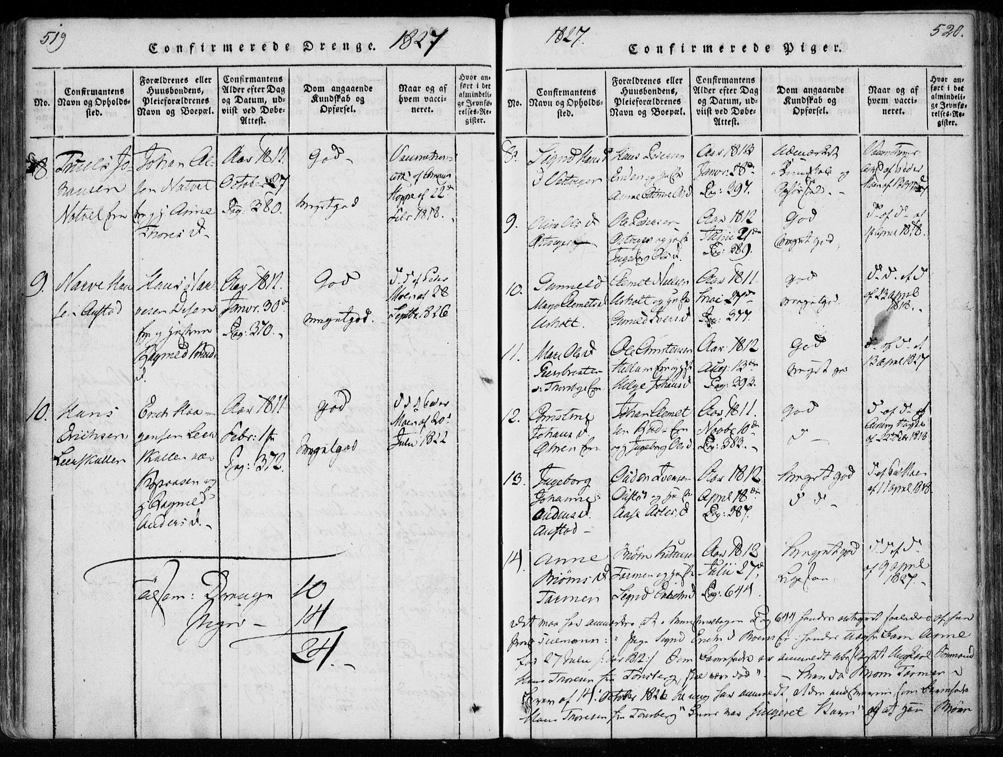 Modum kirkebøker, AV/SAKO-A-234/F/Fa/L0005: Parish register (official) no. 5, 1824-1841, p. 519-520