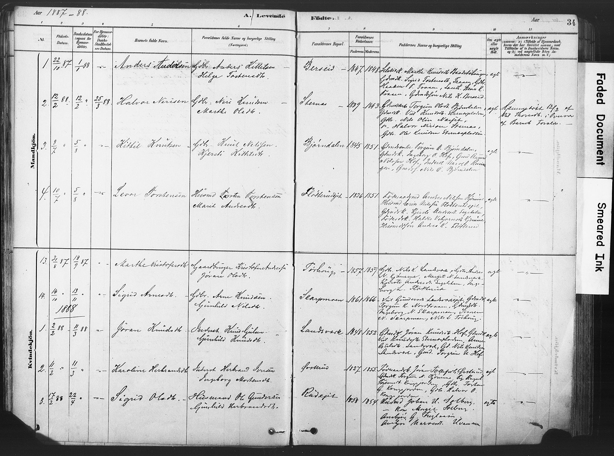 Rollag kirkebøker, SAKO/A-240/F/Fa/L0011: Parish register (official) no. I 11, 1878-1902, p. 34