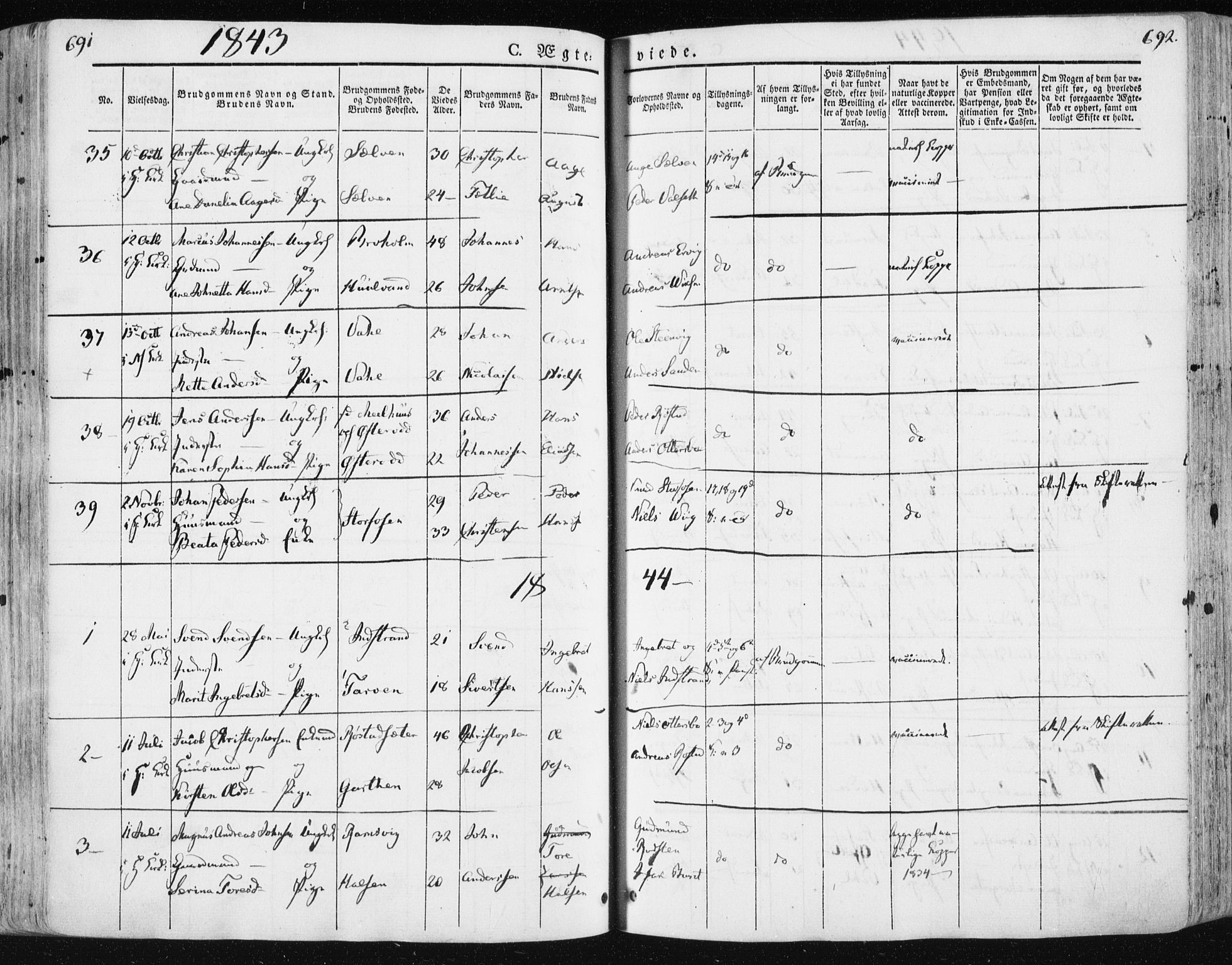 Ministerialprotokoller, klokkerbøker og fødselsregistre - Sør-Trøndelag, SAT/A-1456/659/L0736: Parish register (official) no. 659A06, 1842-1856, p. 691-692