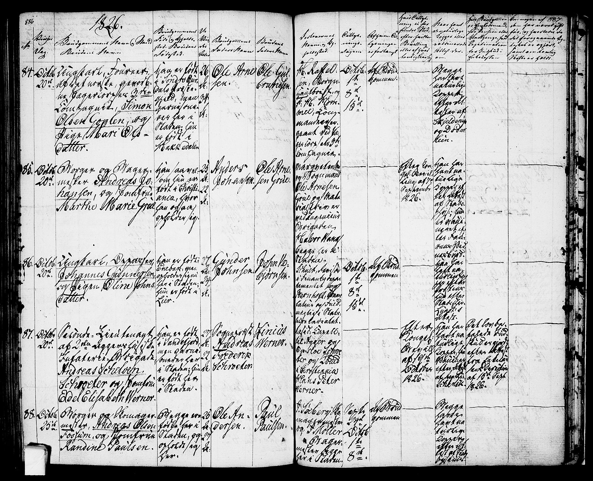 Oslo domkirke Kirkebøker, SAO/A-10752/F/Fa/L0010: Parish register (official) no. 10, 1824-1830, p. 886-887