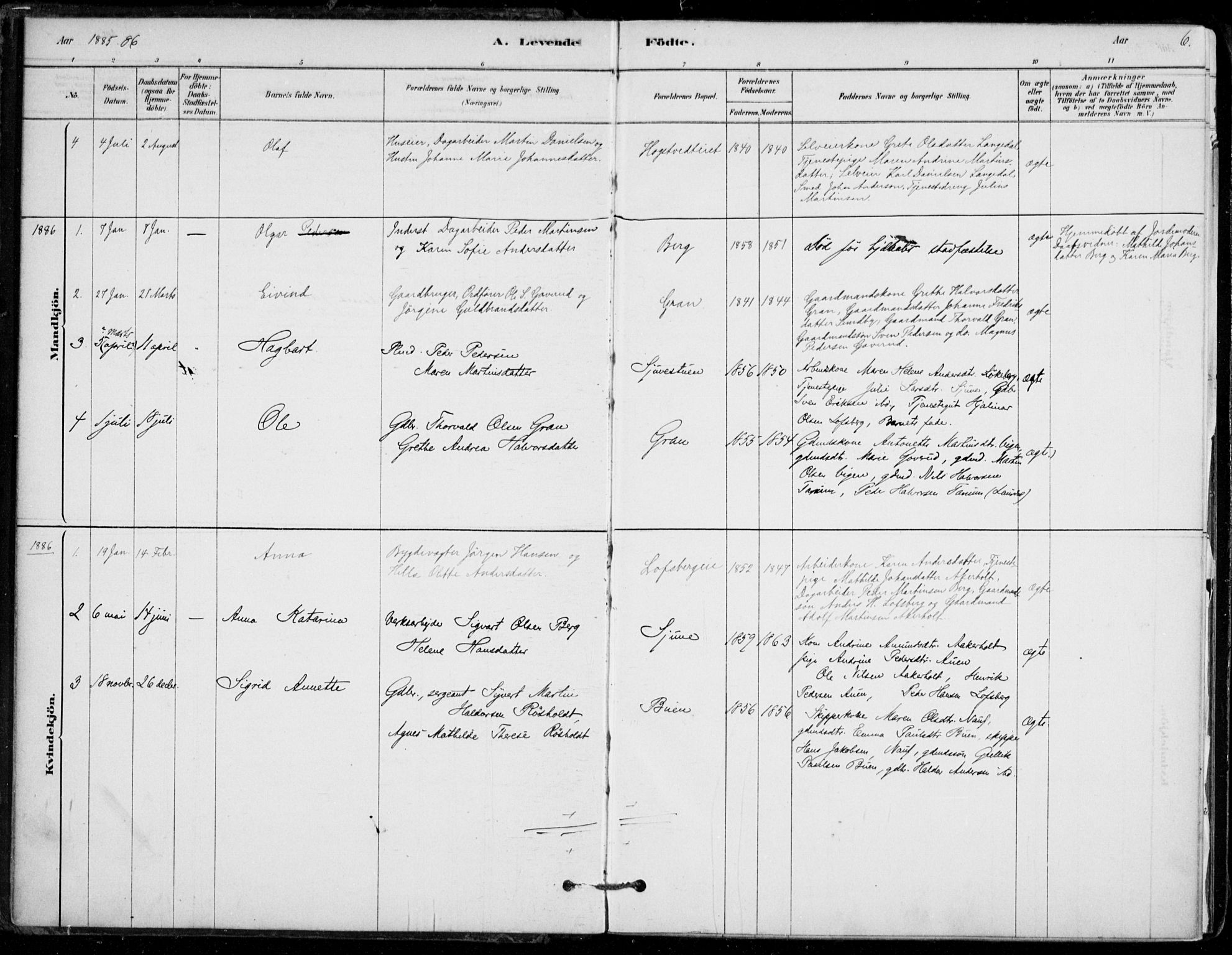 Hof kirkebøker, AV/SAKO-A-64/F/Fb/L0001: Parish register (official) no. II 1, 1878-1907, p. 6