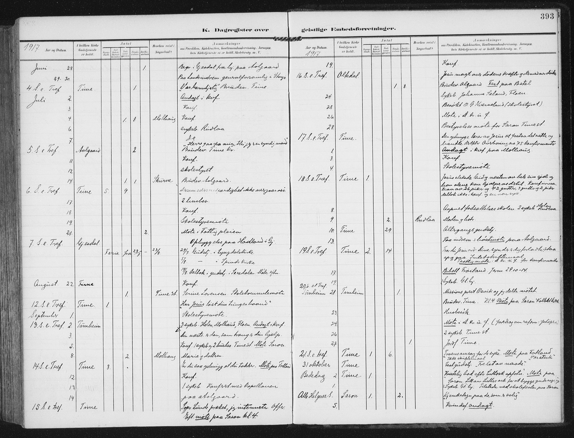 Lye sokneprestkontor, AV/SAST-A-101794/002/A/L0001: Parish register (official) no. A 12, 1904-1920, p. 393