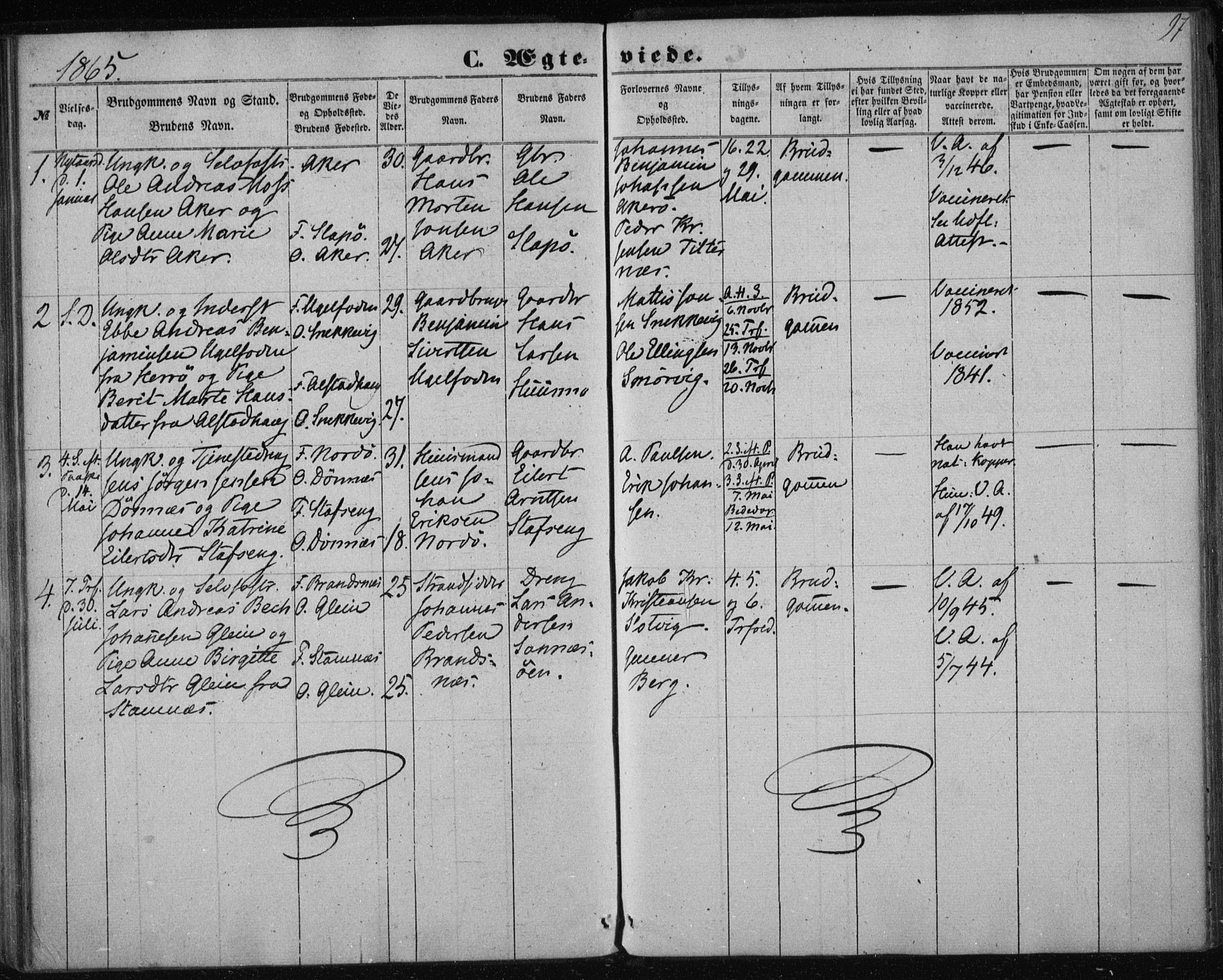 Ministerialprotokoller, klokkerbøker og fødselsregistre - Nordland, AV/SAT-A-1459/835/L0523: Parish register (official) no. 835A01, 1855-1865, p. 97