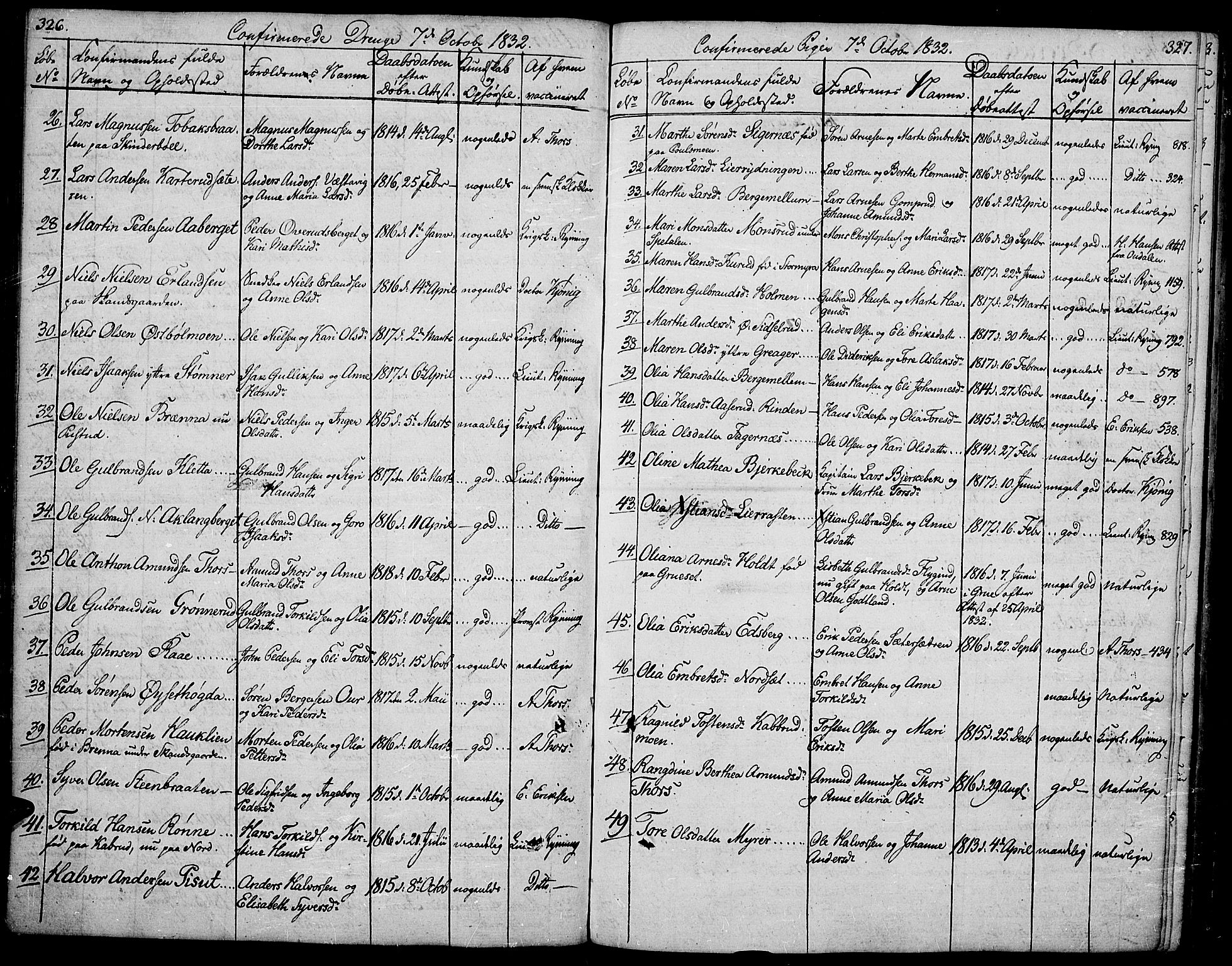 Vinger prestekontor, AV/SAH-PREST-024/H/Ha/Hab/L0002: Parish register (copy) no. 2, 1818-1834, p. 326-327