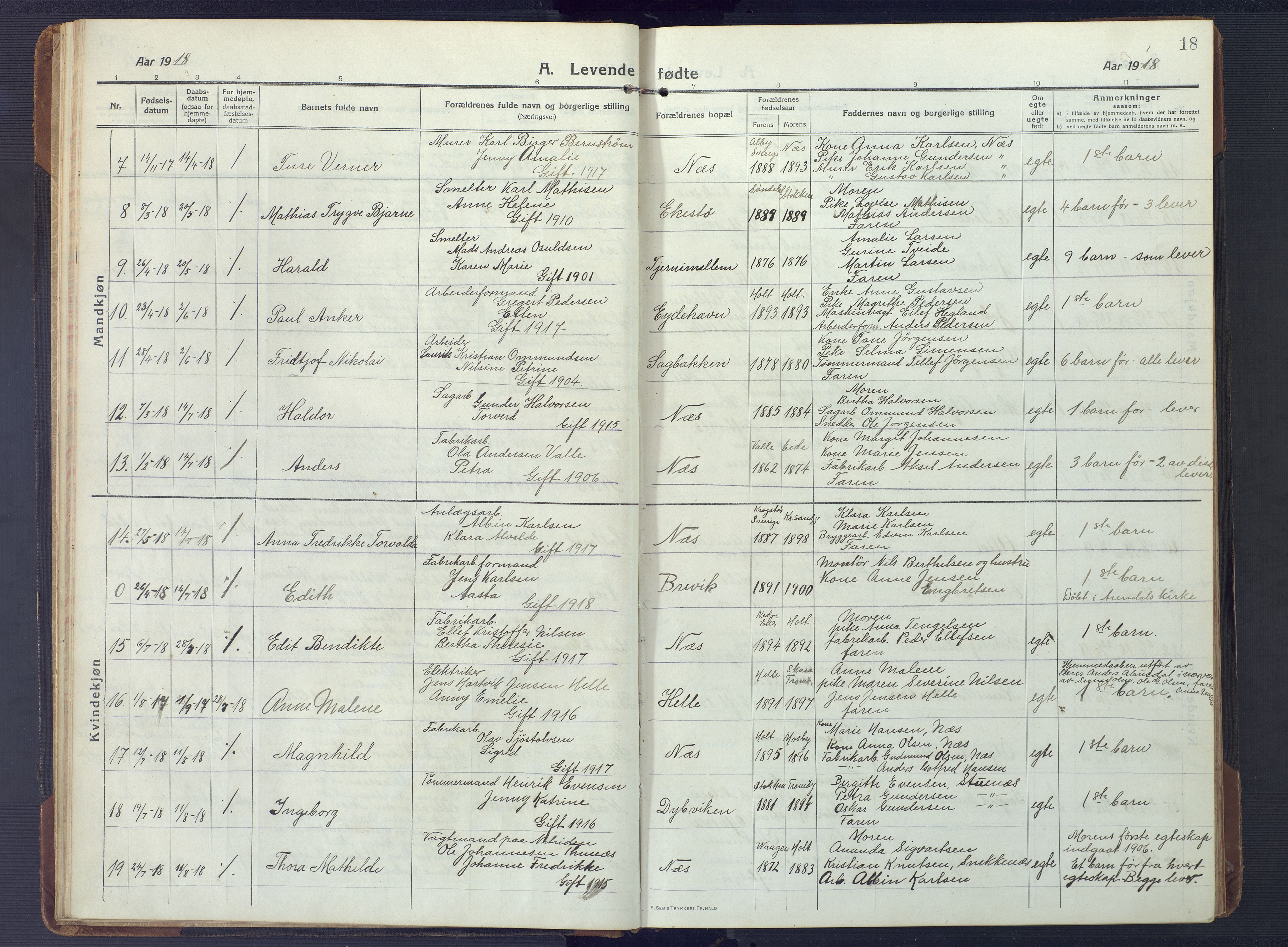 Austre Moland sokneprestkontor, SAK/1111-0001/F/Fb/Fbb/L0004: Parish register (copy) no. B 4, 1914-1929, p. 18