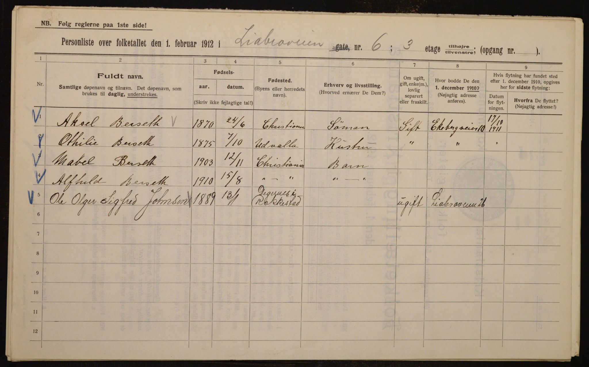 OBA, Municipal Census 1912 for Kristiania, 1912, p. 58187