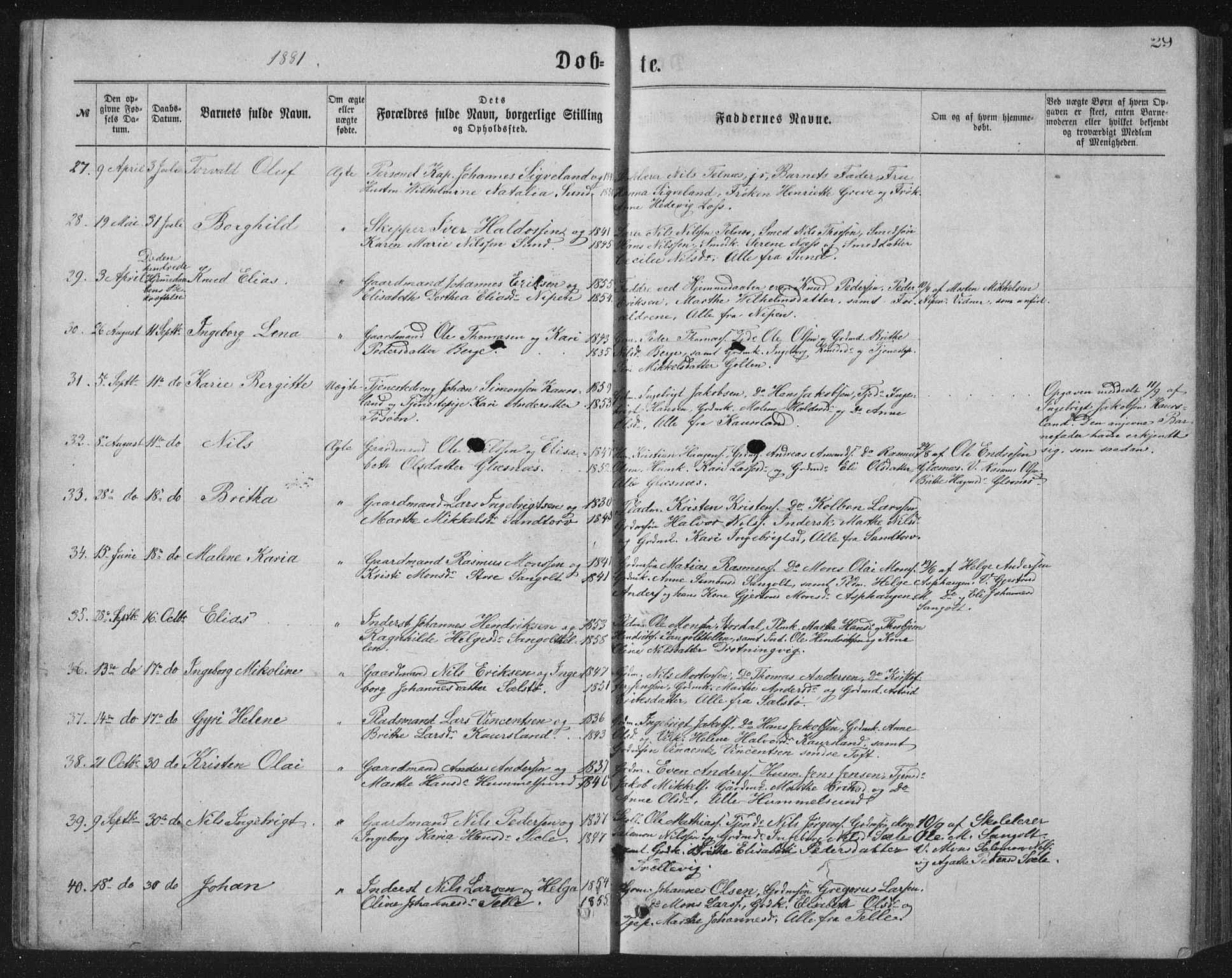 Sund sokneprestembete, AV/SAB-A-99930: Parish register (copy) no. B 2, 1874-1881, p. 29