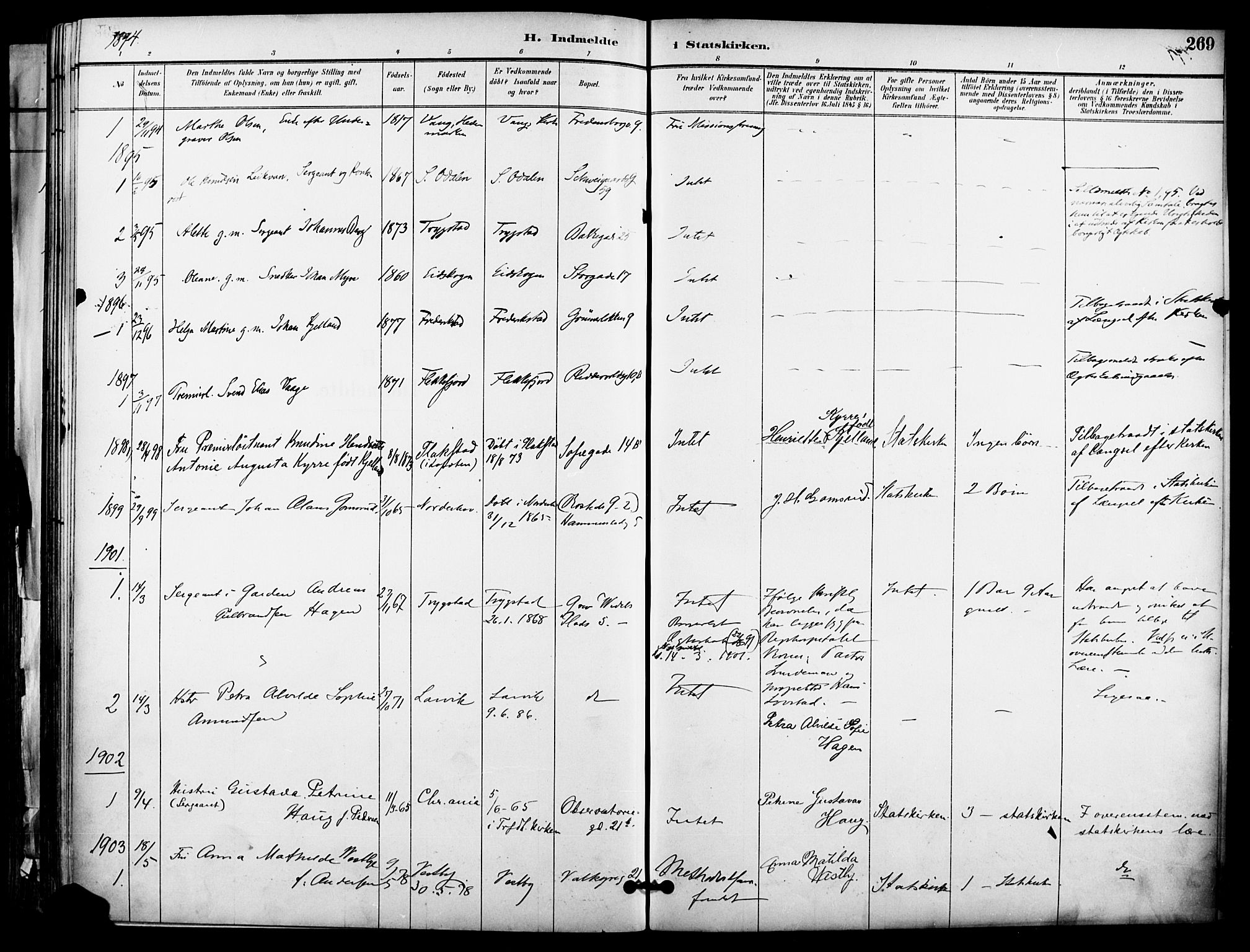 Garnisonsmenigheten Kirkebøker, SAO/A-10846/F/Fa/L0013: Parish register (official) no. 13, 1894-1904, p. 269