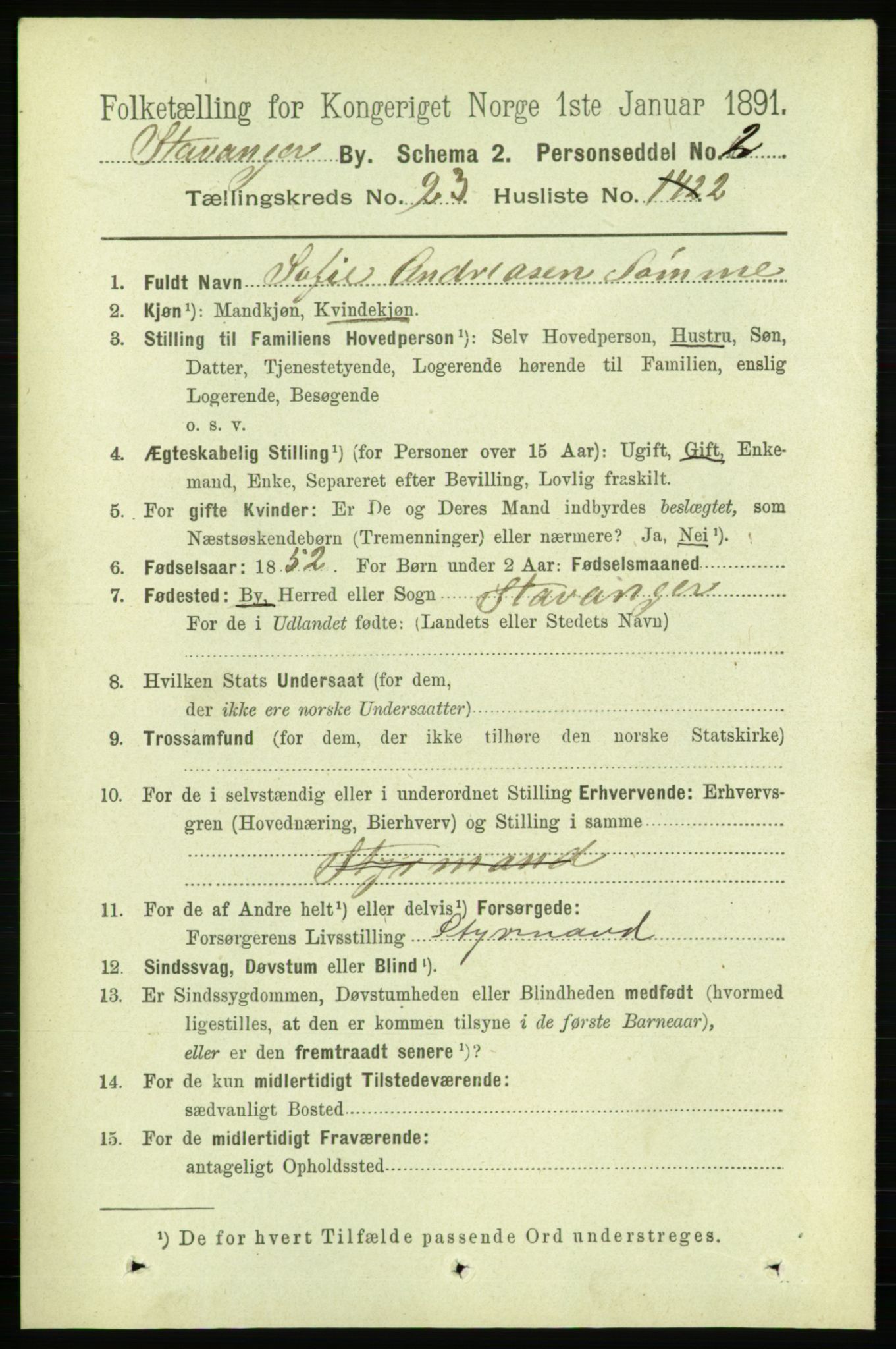 RA, 1891 census for 1103 Stavanger, 1891, p. 25259