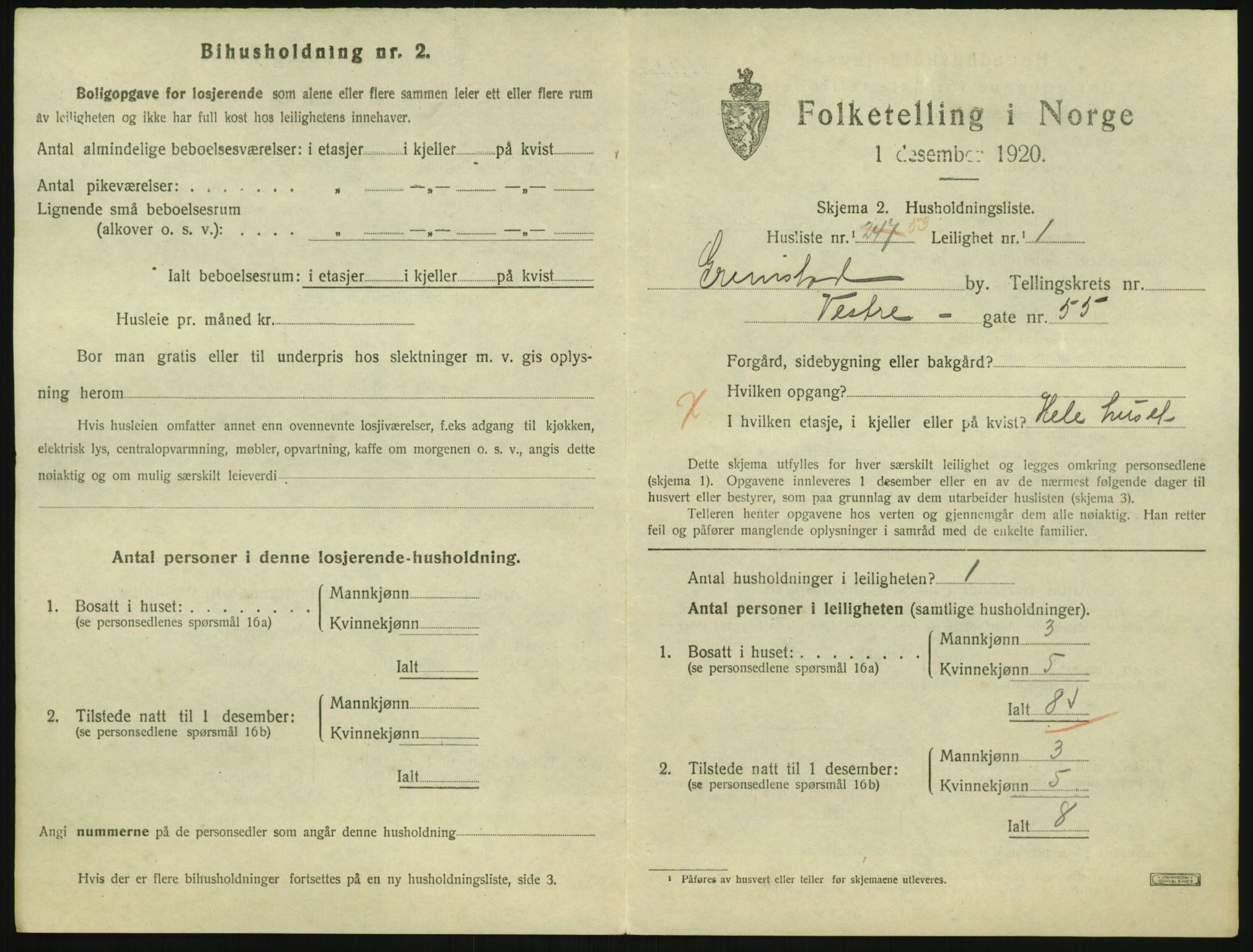 SAK, 1920 census for Grimstad, 1920, p. 2225