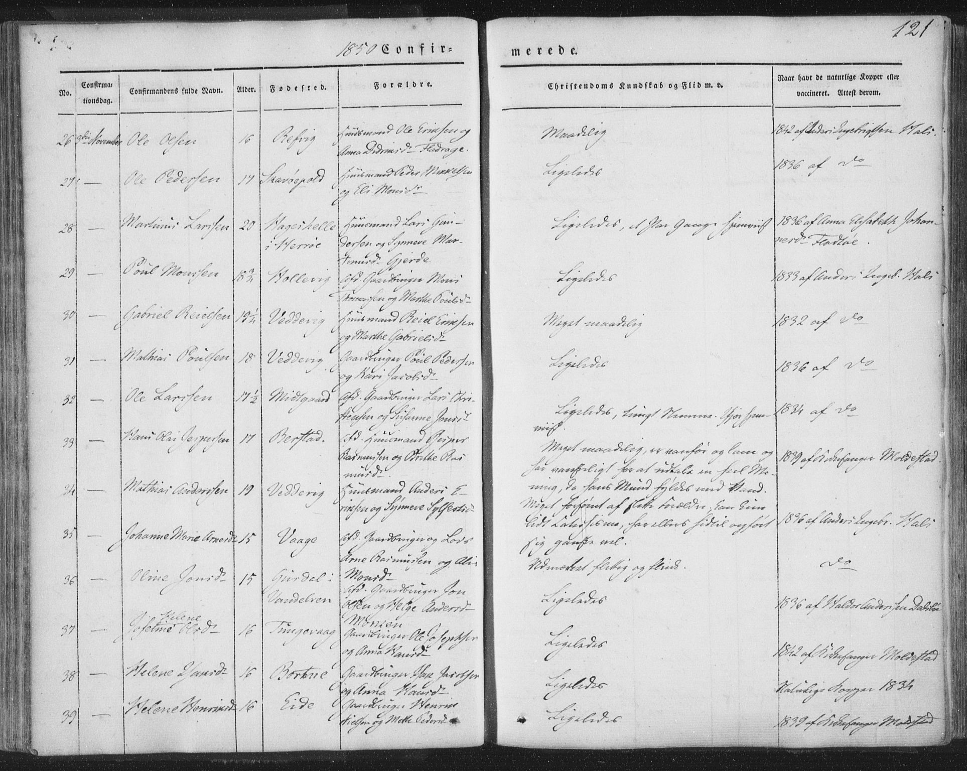 Selje sokneprestembete, AV/SAB-A-99938/H/Ha/Haa/Haaa: Parish register (official) no. A 10, 1844-1858, p. 121