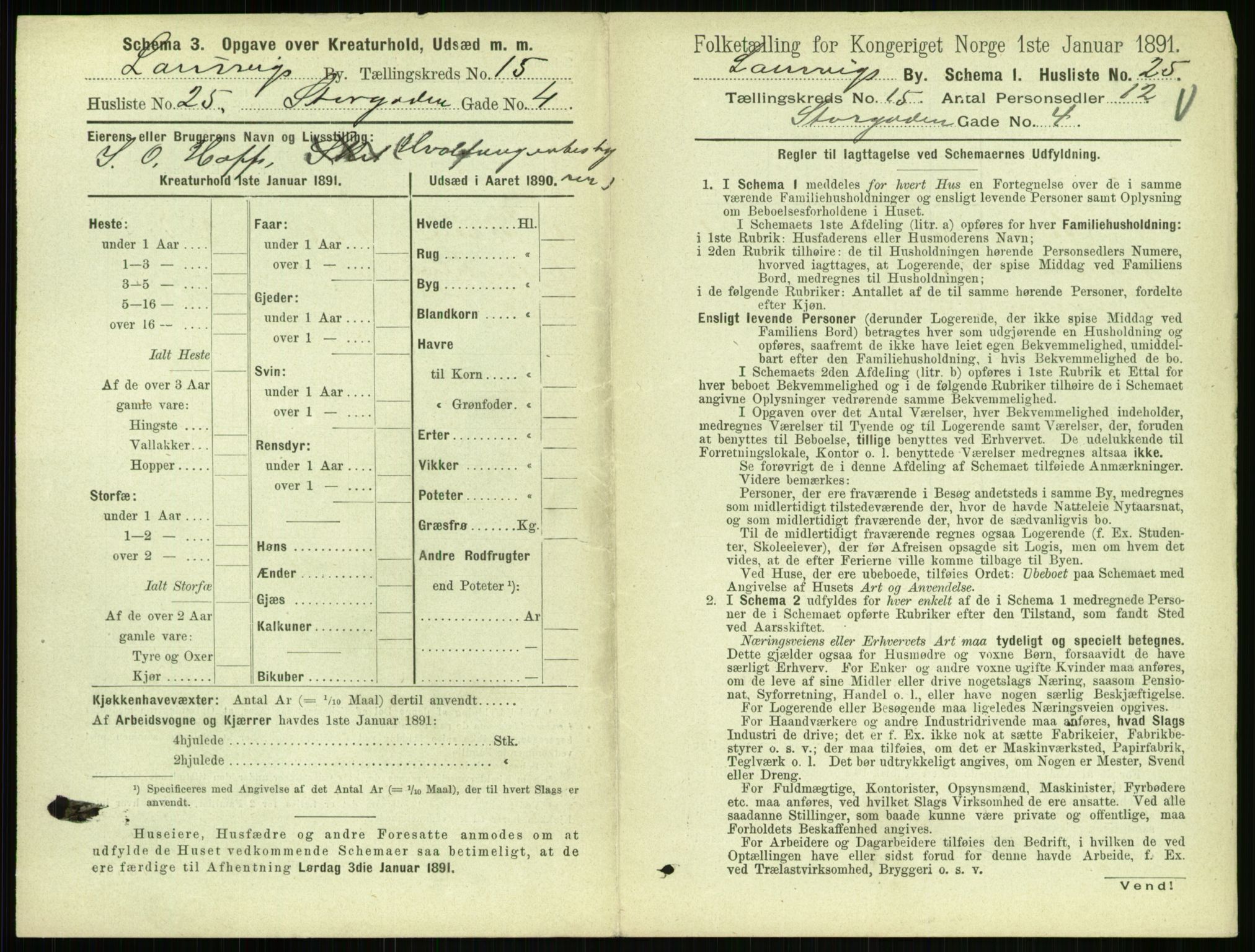 RA, 1891 census for 0707 Larvik, 1891, p. 1745