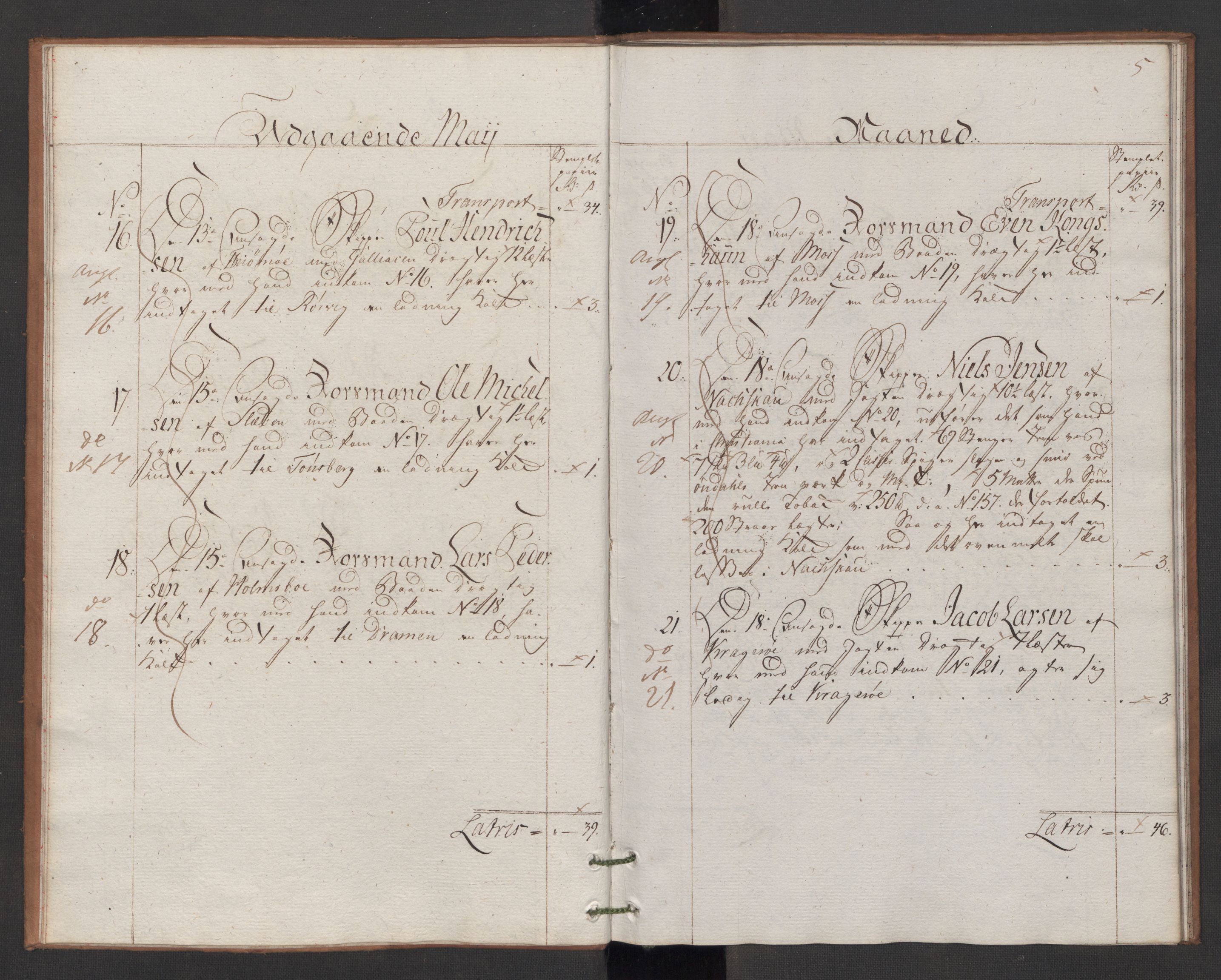 Generaltollkammeret, tollregnskaper, AV/RA-EA-5490/R06/L0166/0002: Tollregnskaper Kristiania / Utgående hovedtollbok Slependen, 1786, p. 4b-5a